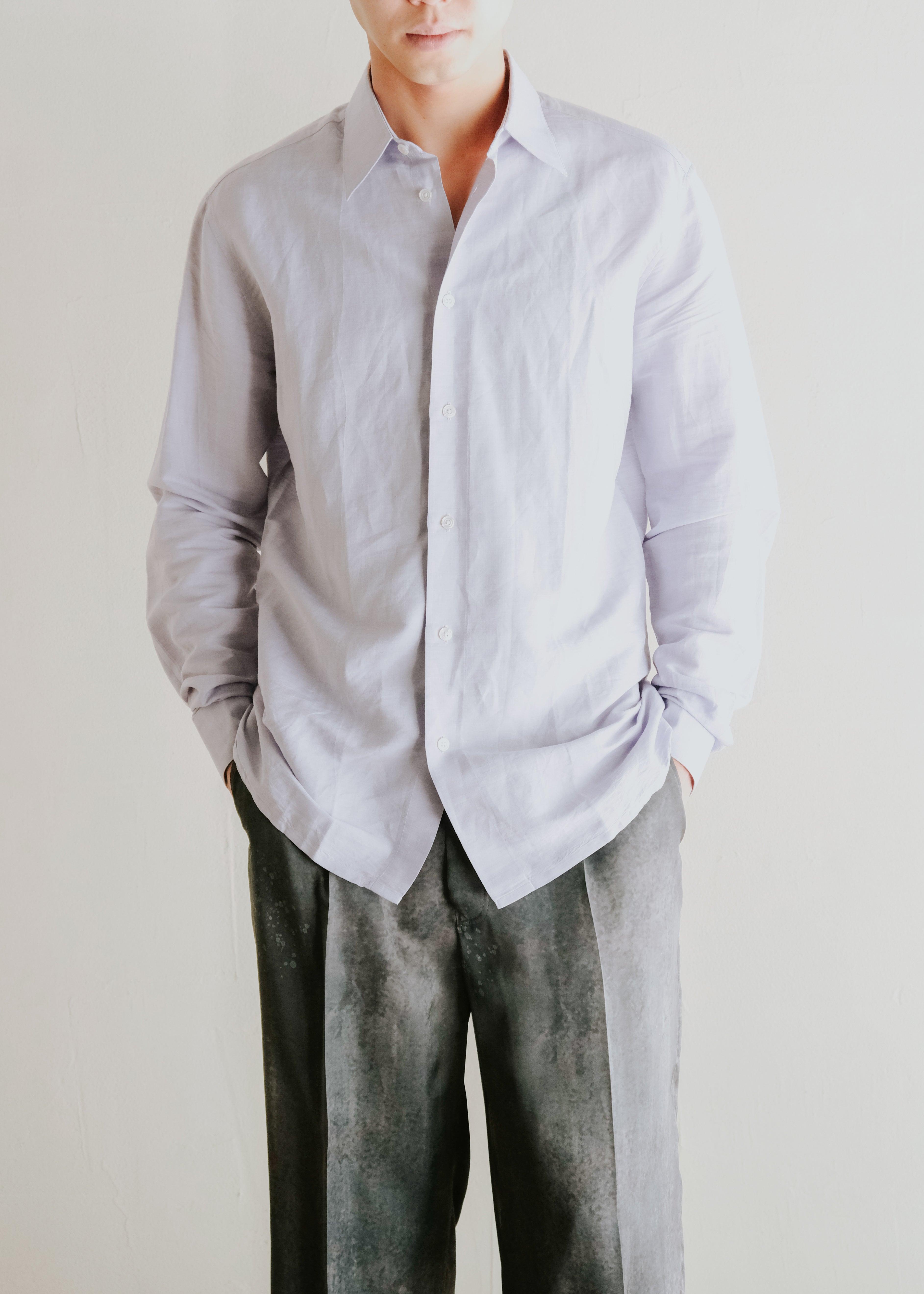 00's HERMÈS linen cotton regular collar shirt
