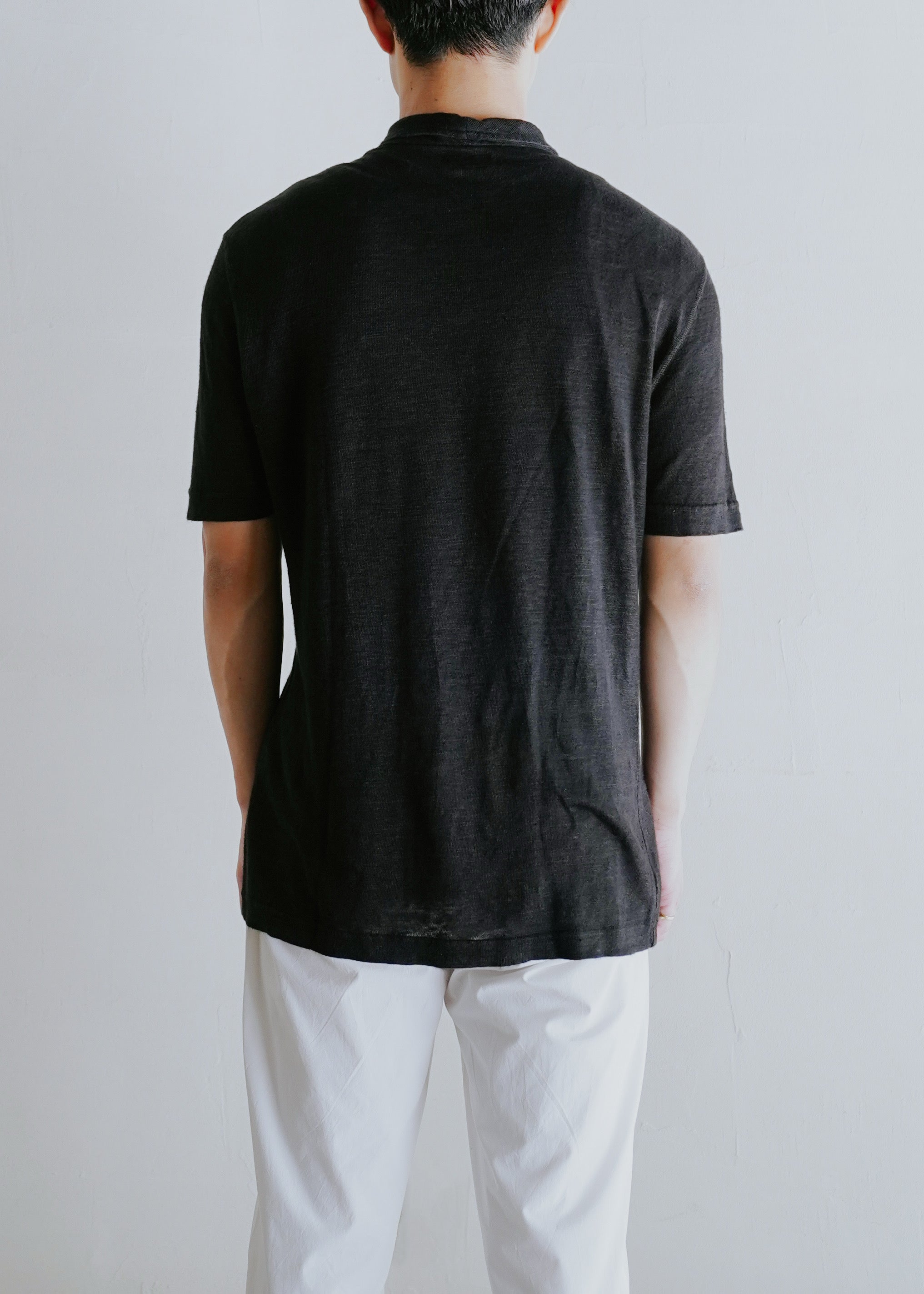 90's GIORGIO ARMANI asymmetric neck linen polo shirt