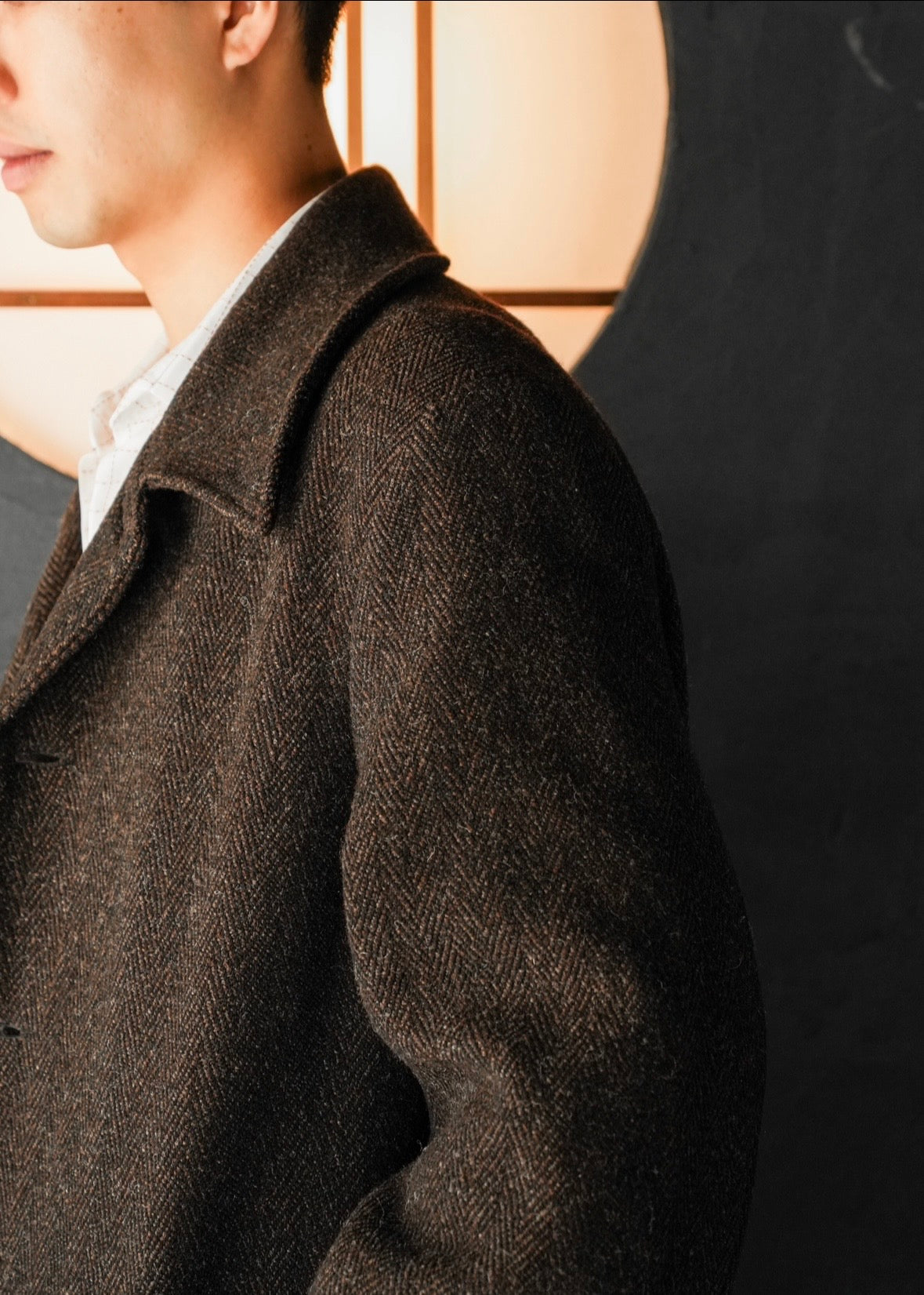 90’s agnes b. homme herringbone wool half coat