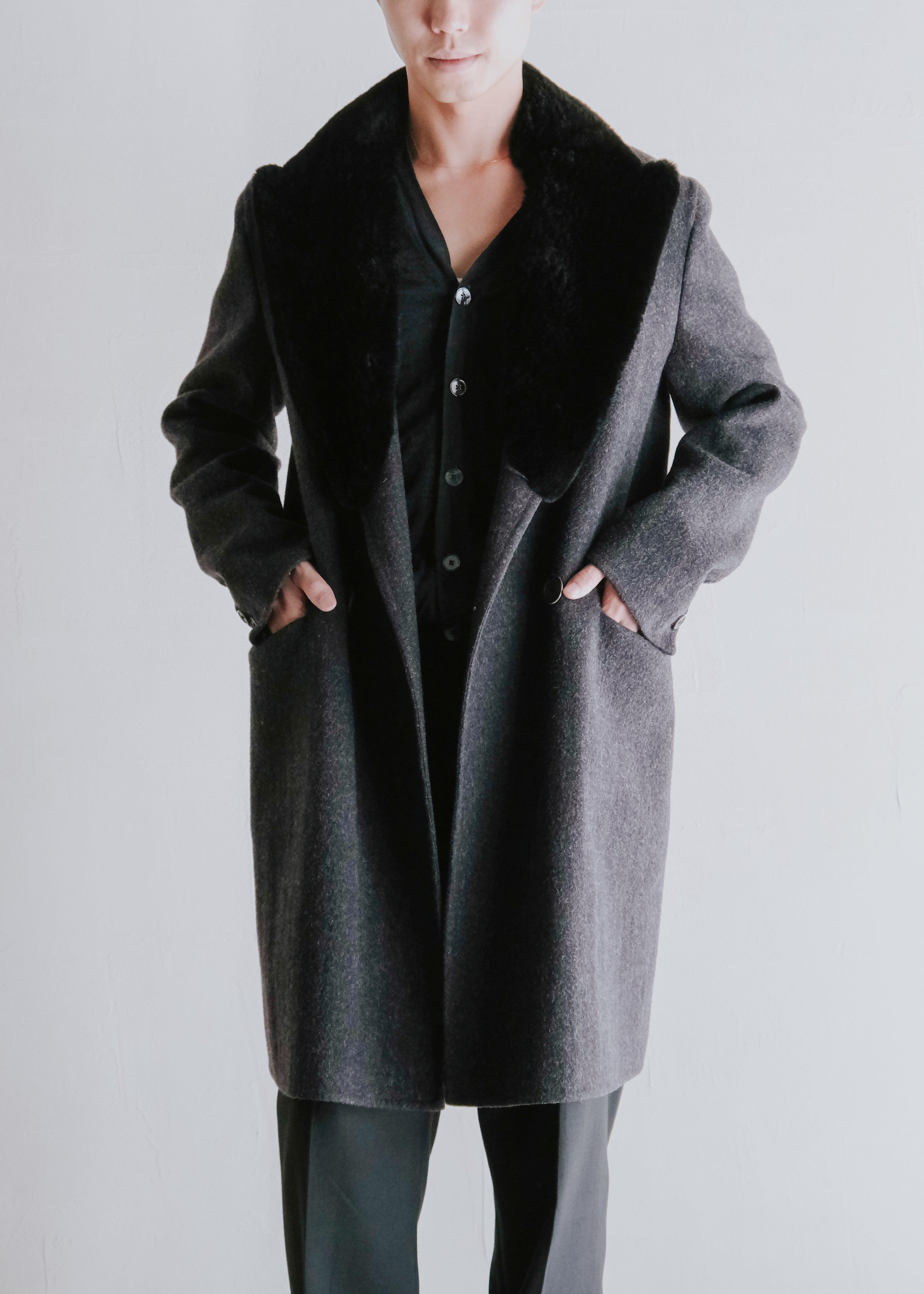 PRADA 15AW Nutria fur collar wool double coat
