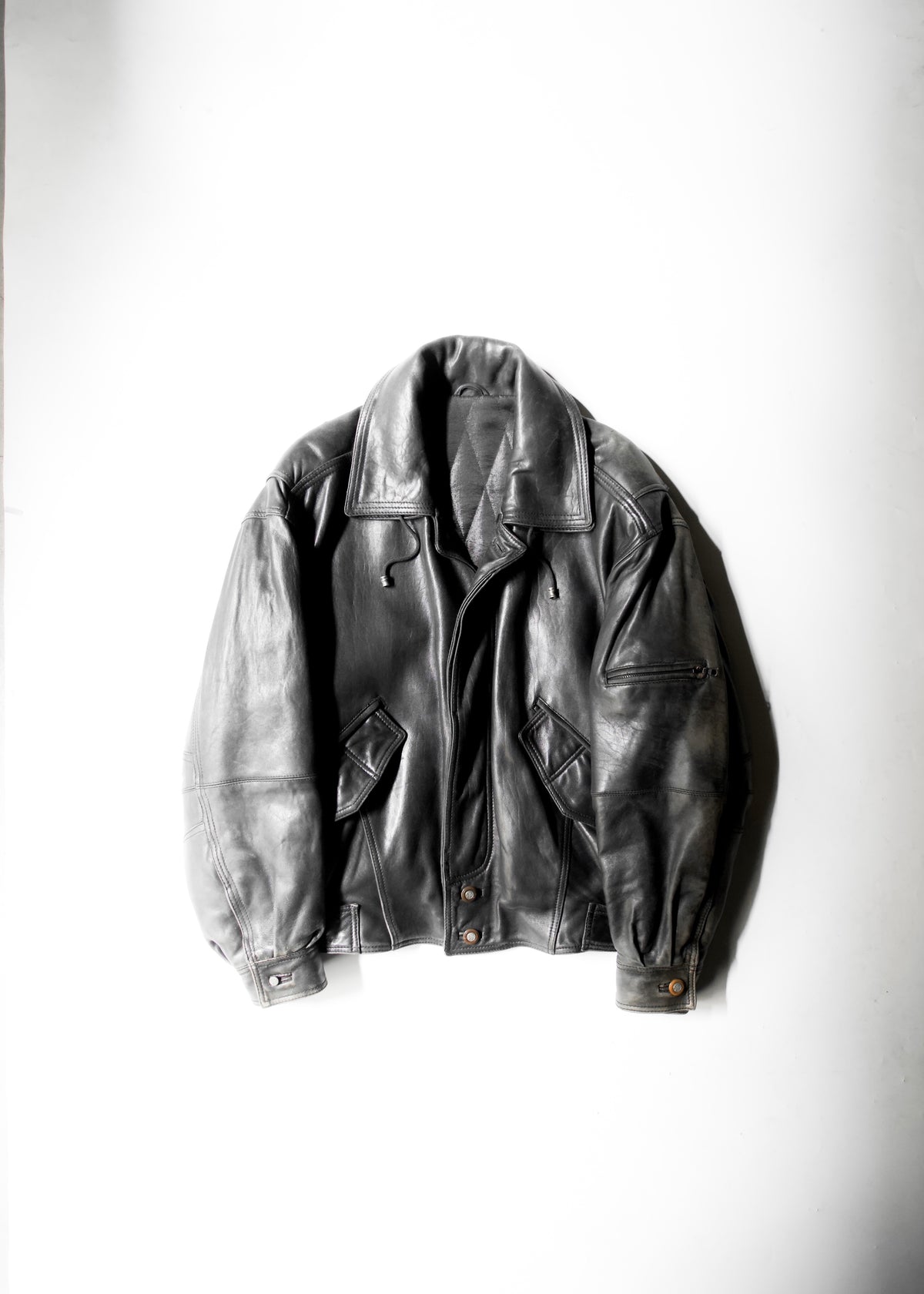 80-90's RUFFO fly front hooded leather blouson