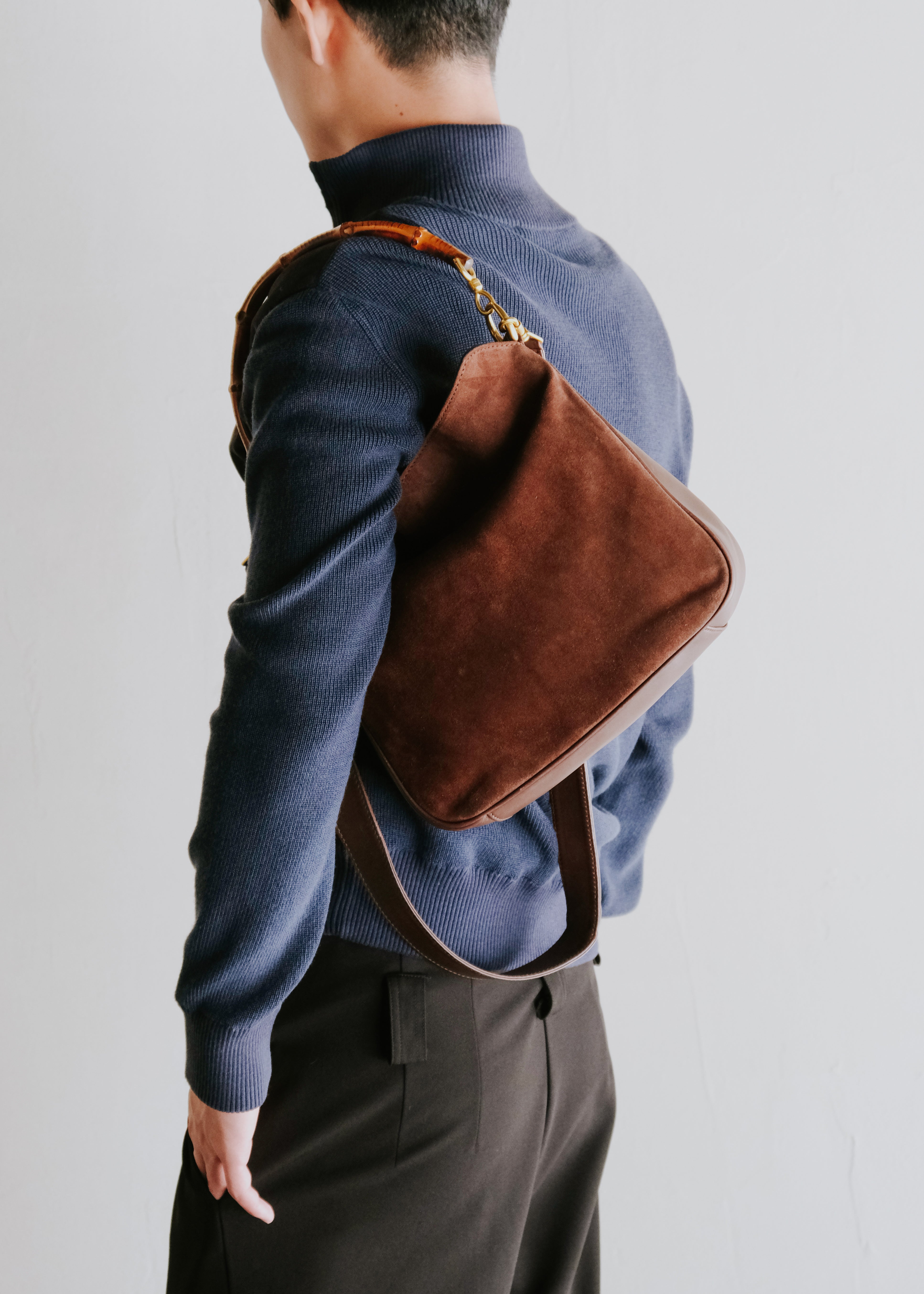GUCCI グッチ 90-00年代 2way スウェードレザー ショルダーバッグ with バンブー handle メンズ