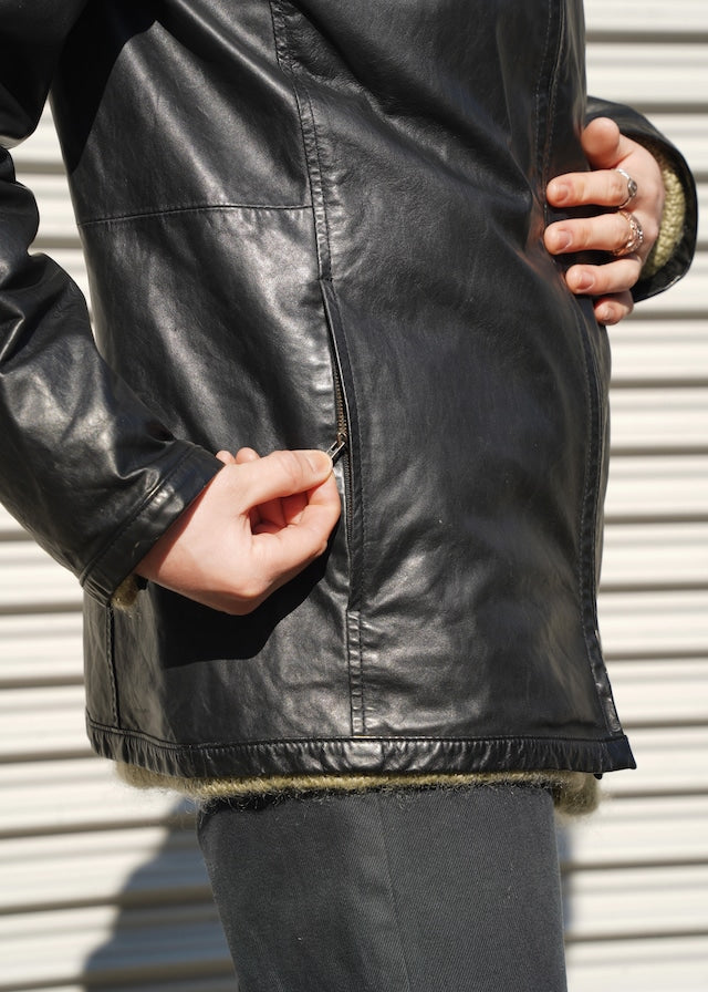 00's ARMANI EXCHANGE double zip leather jacket