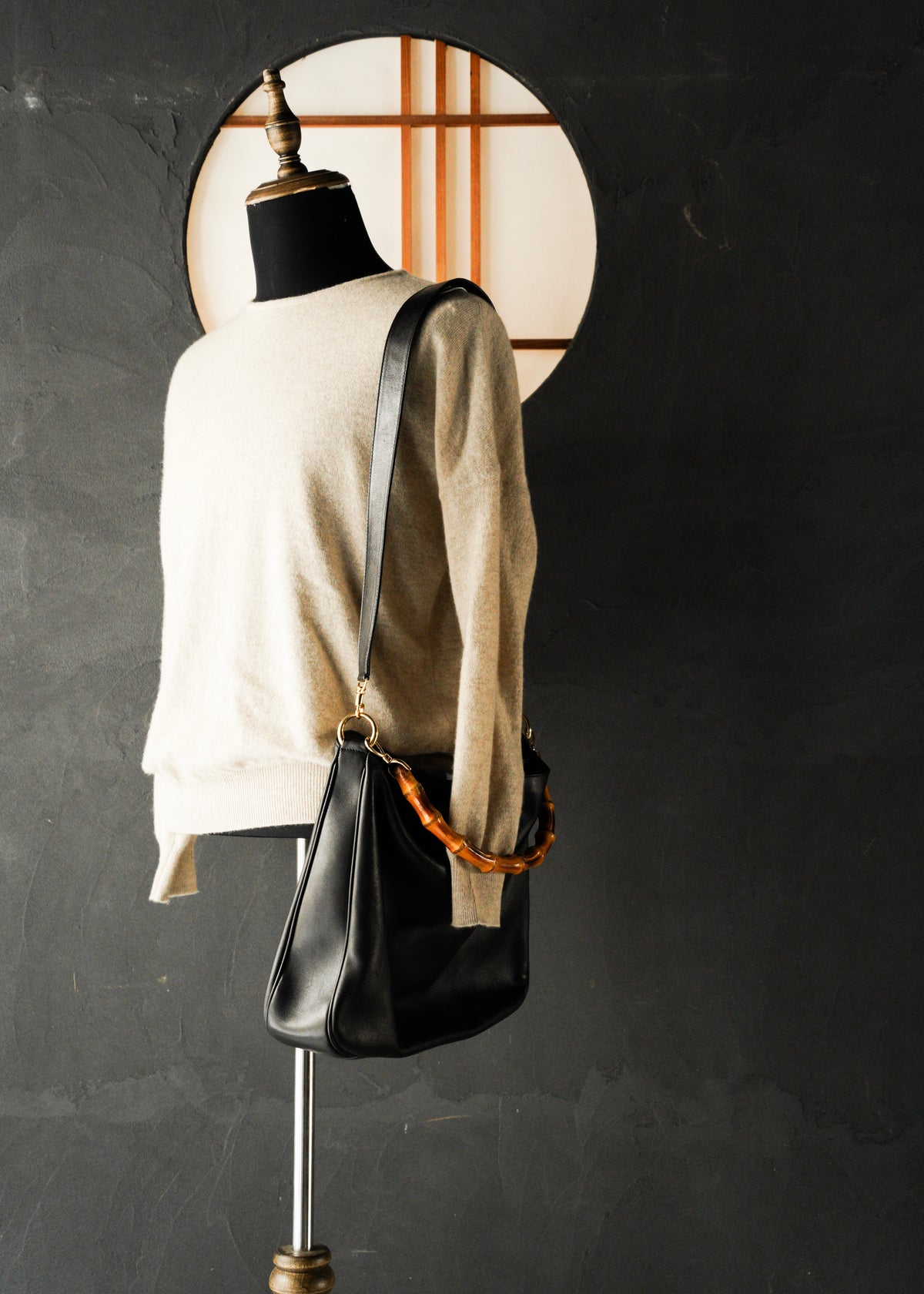 00’s GUCCI bamboo handle 2 way leather shoulder bag