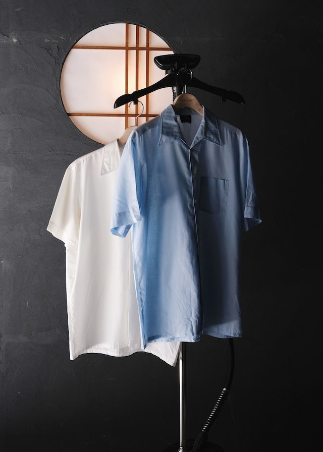 60's- open shark collar S/S shirt