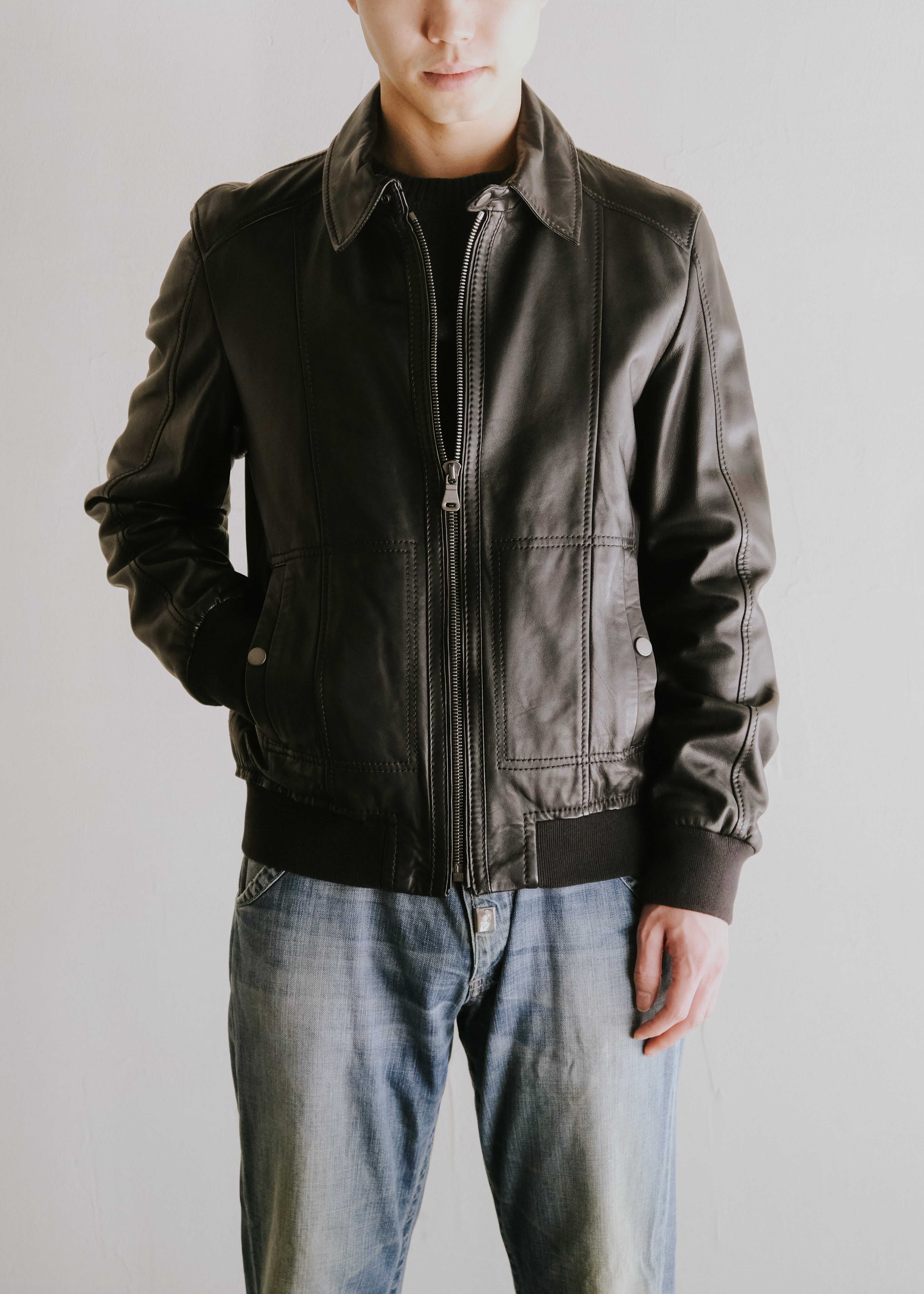 10's BOSS HUGO BOSS lamb leather zip up jacket