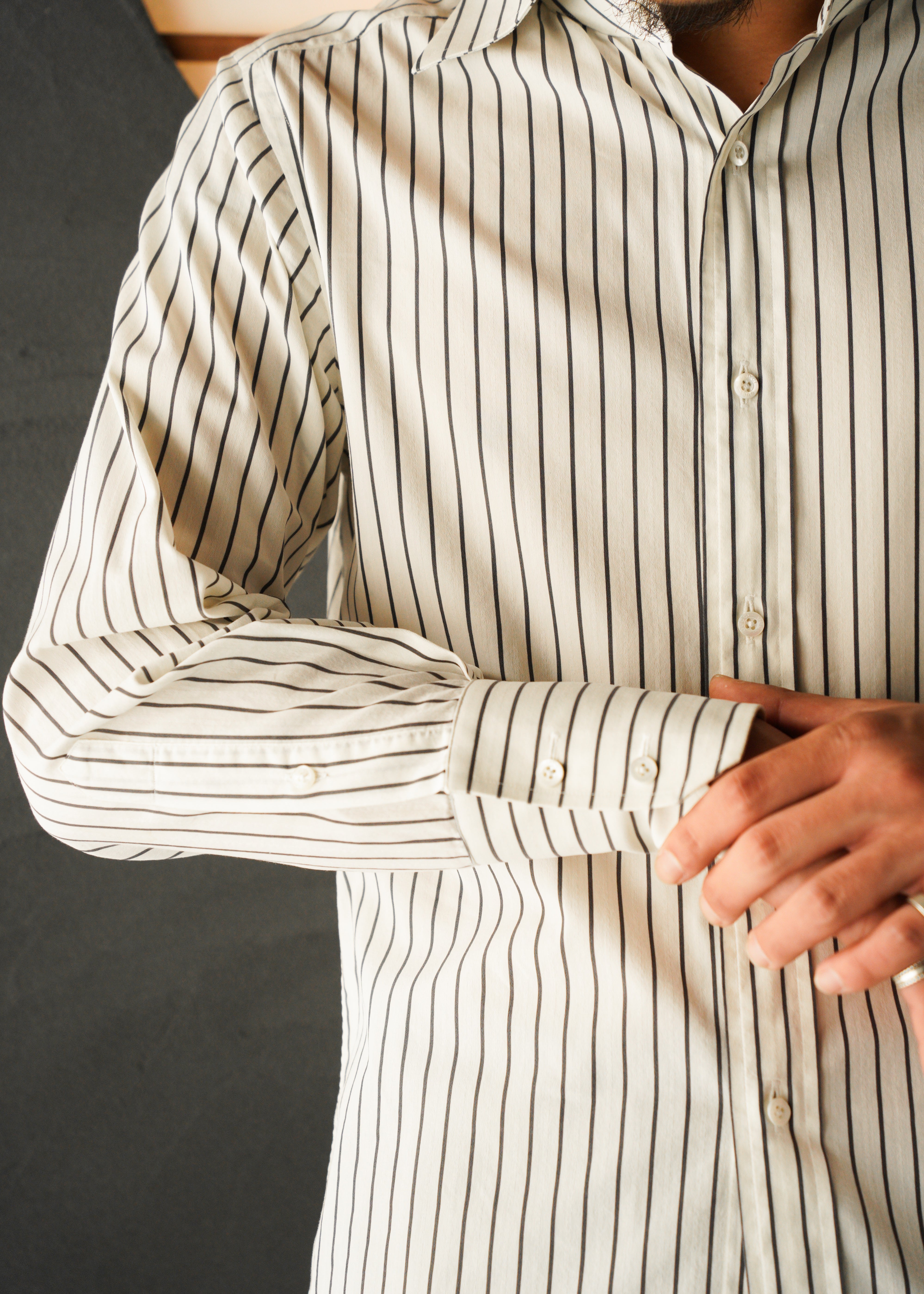00’s GUCCI wide collar stripe cotton shirt