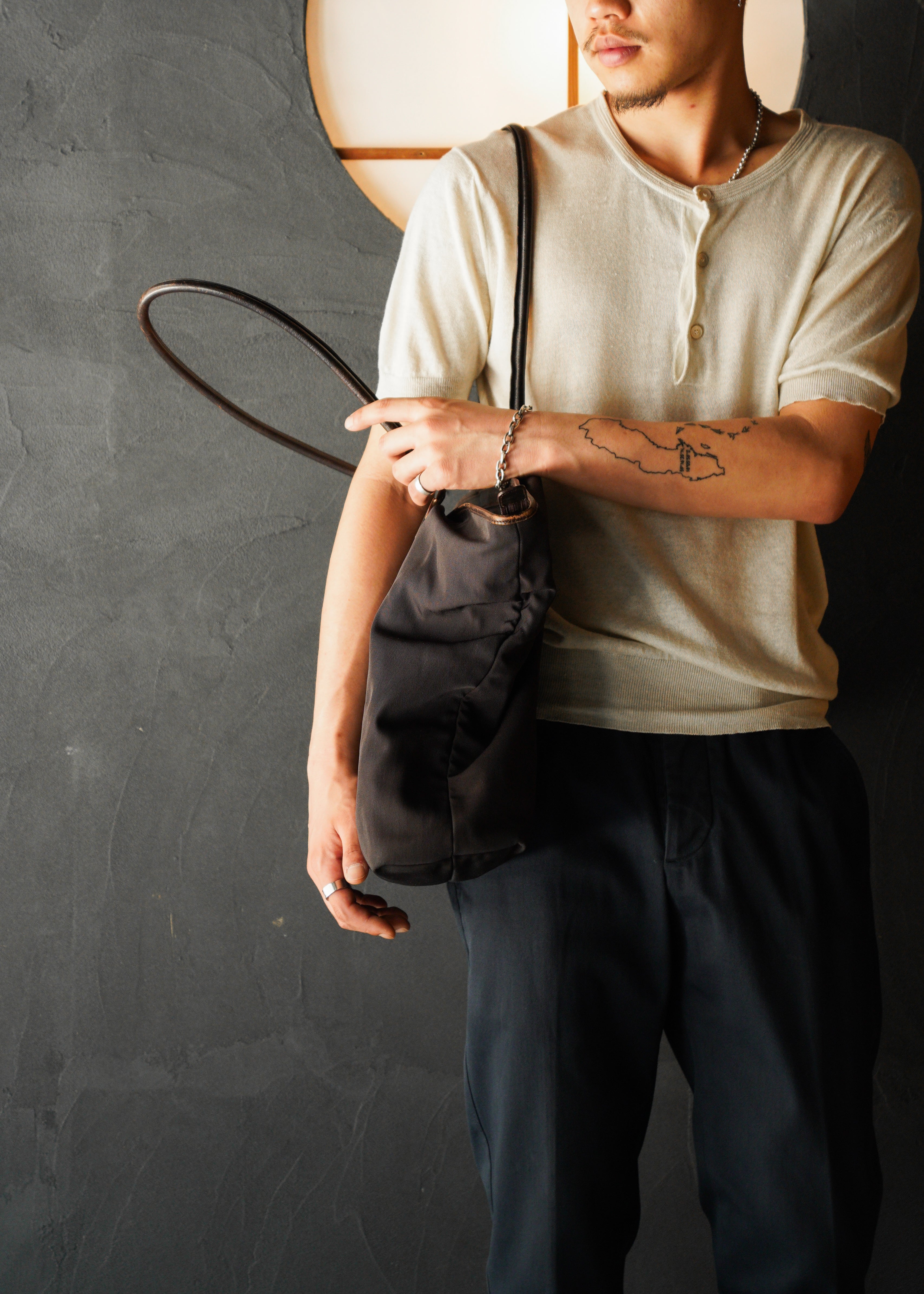 90-00’s GUCCI leather handle nylon boston bag
