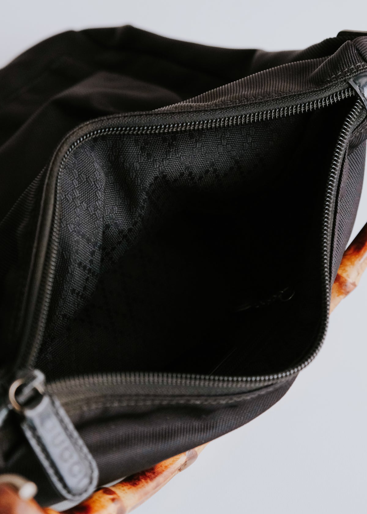 90-00's GUCCI double pocket hand bag with bamboo handle