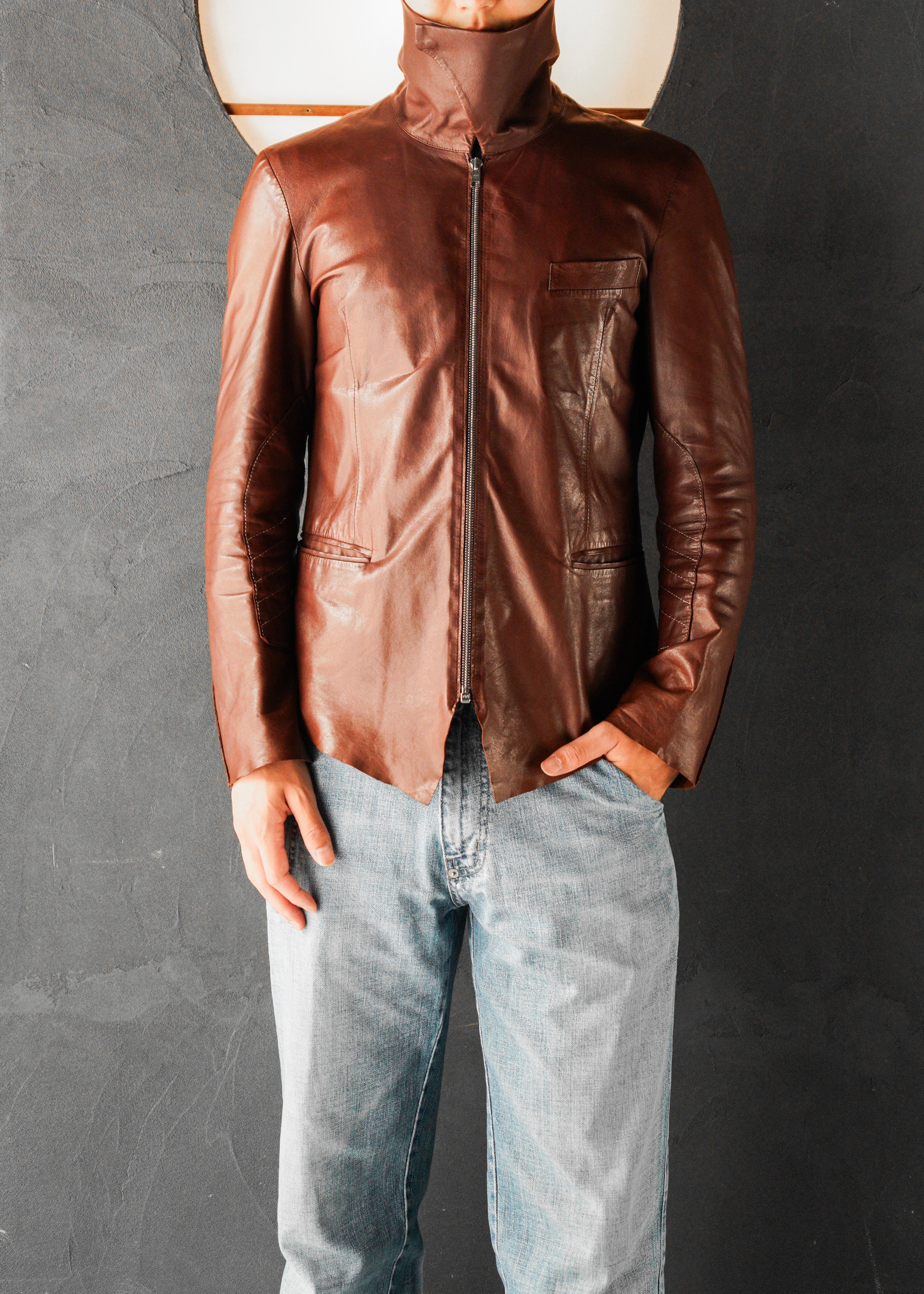 Paul Smith Asymmetrical Collar Leather Jacket in Burgundy