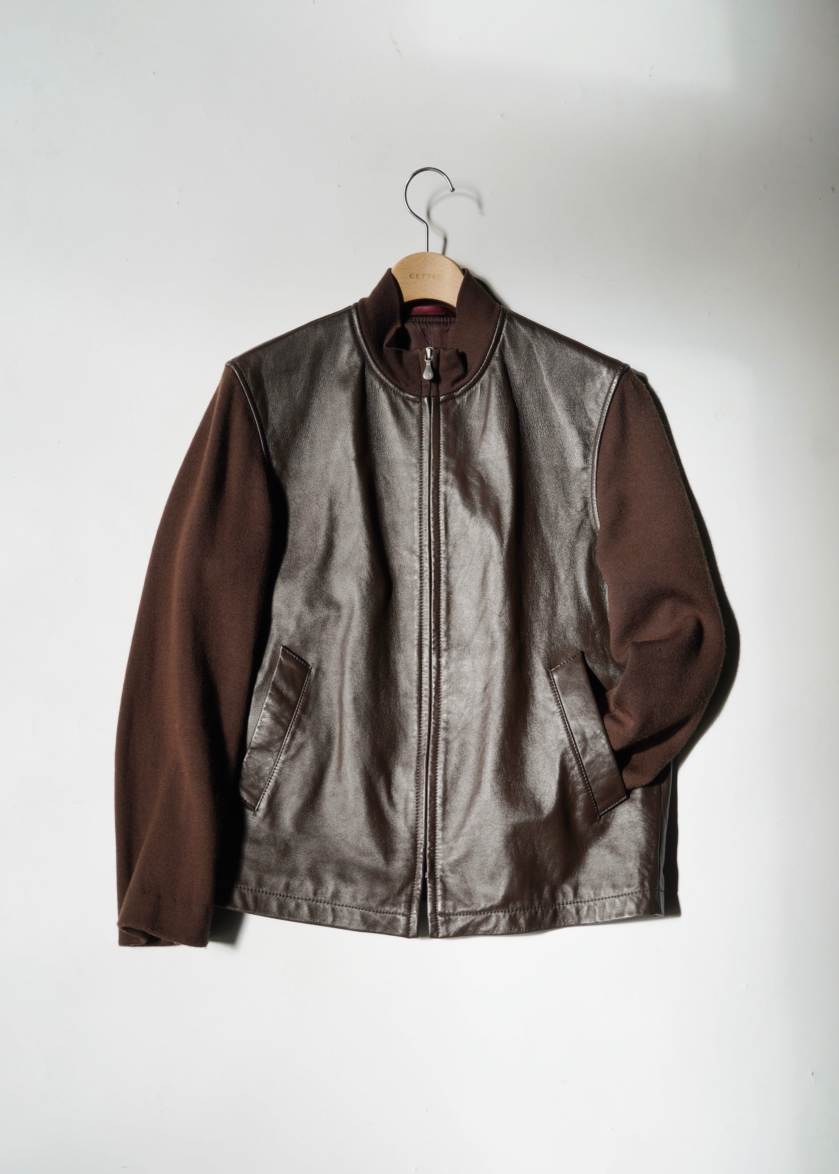 PAUL SMITH ポールスミス 90年代 カウレザー ニットジャケット 本革 切り替え ヴィンテージ メンズ 古着