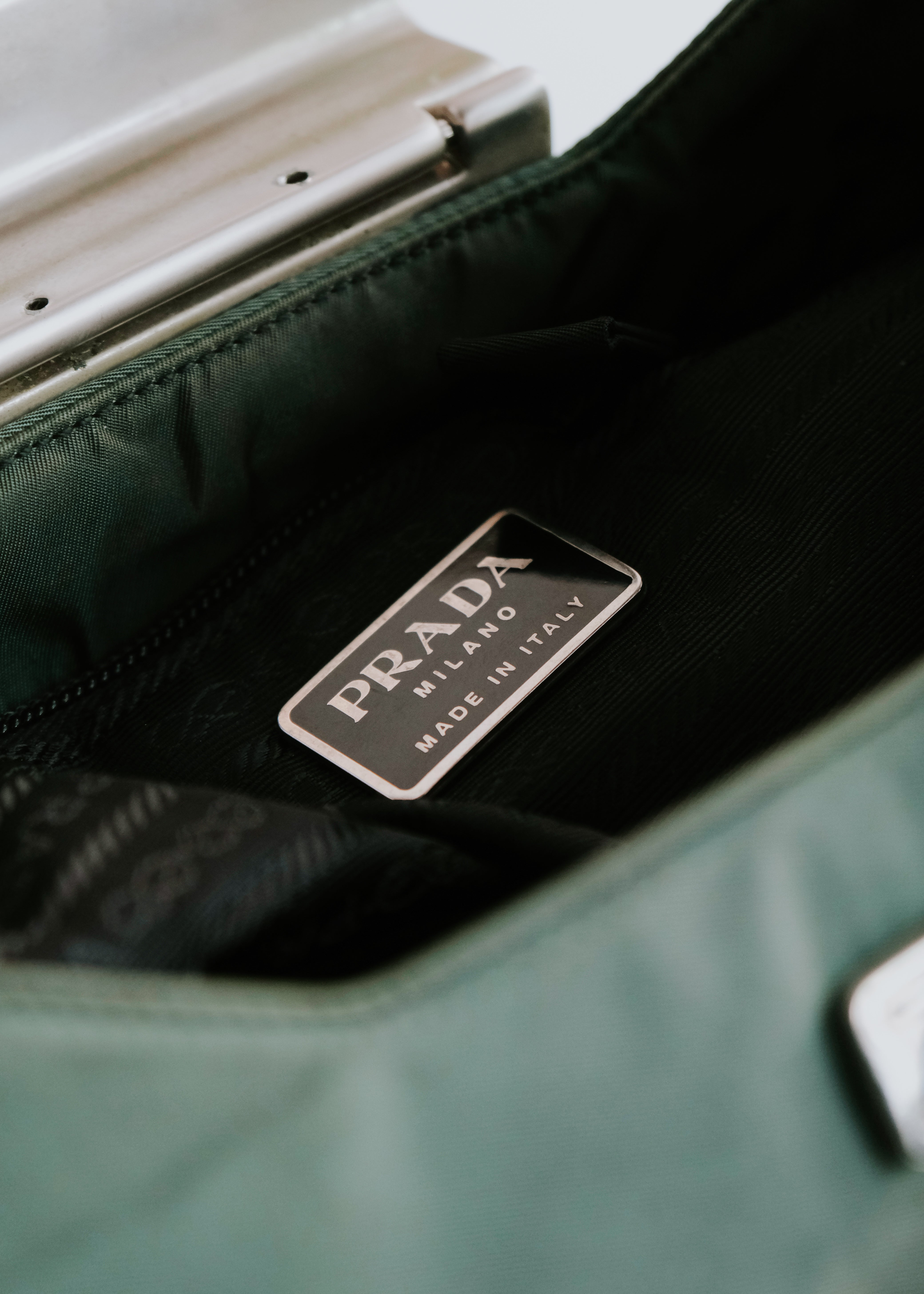 PRADA 97AW metal clasp nylon hand bag