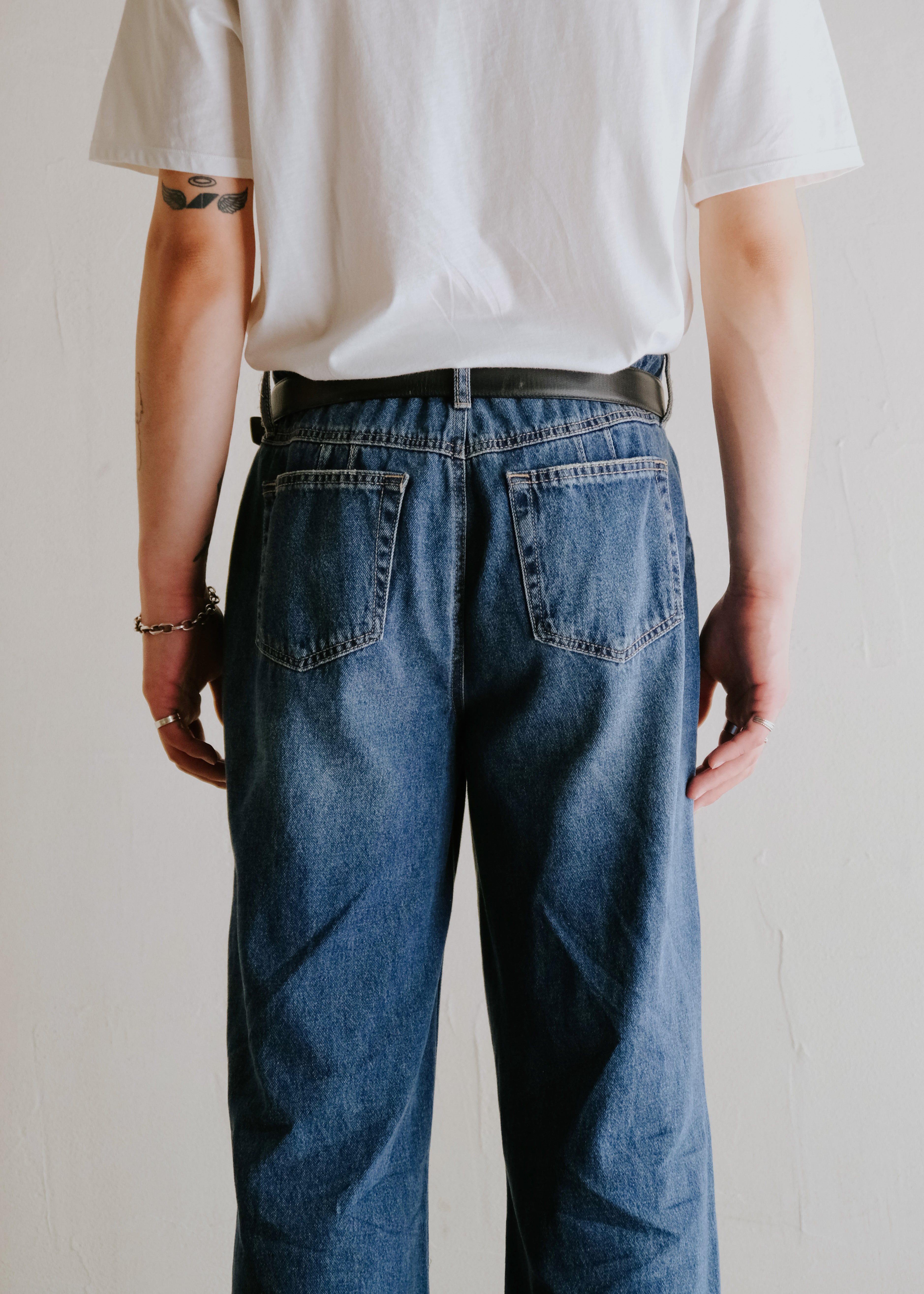 wide straight denim trousers