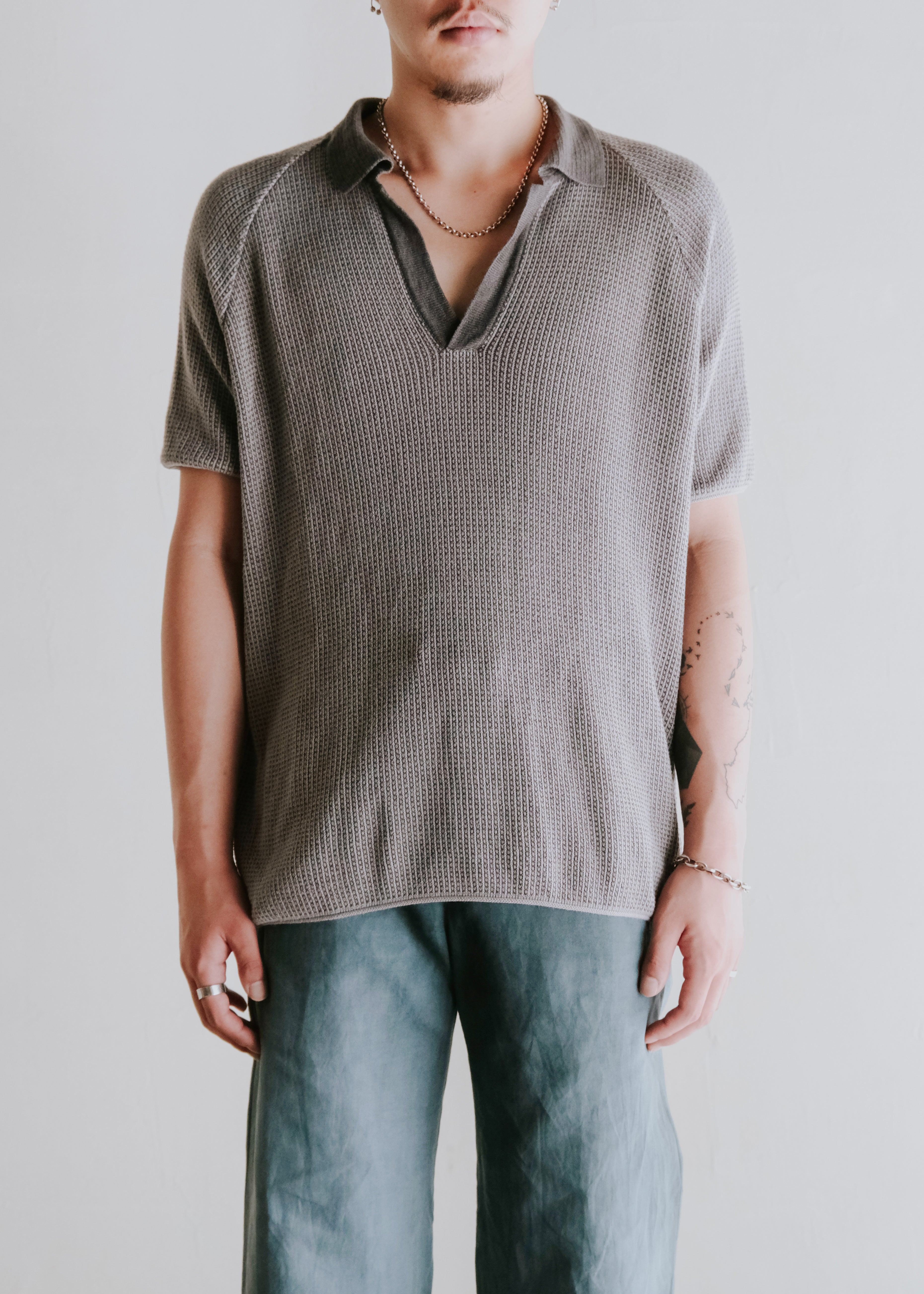 90-00's EMPORIO ARMANI micro waffle knit skipper polo