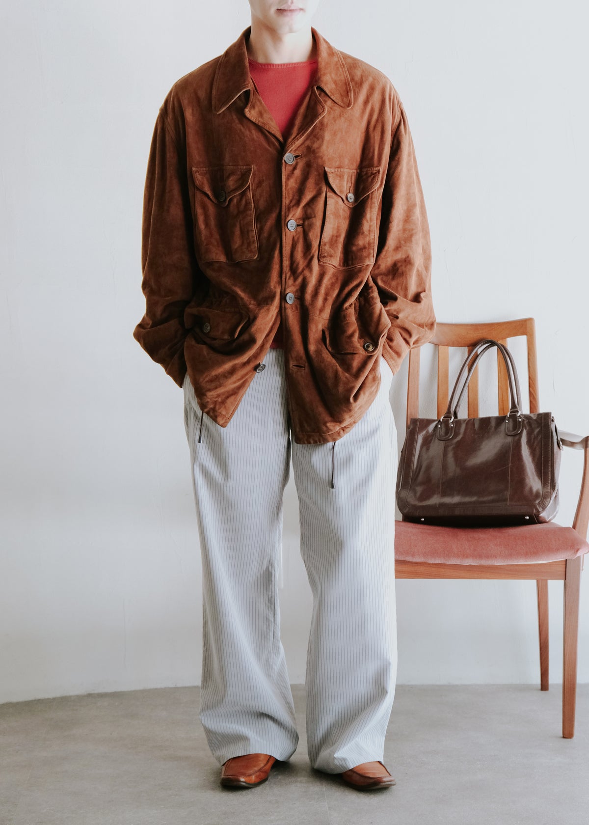 00's EMPORIO ARMANI striped wide buggy modal trousers