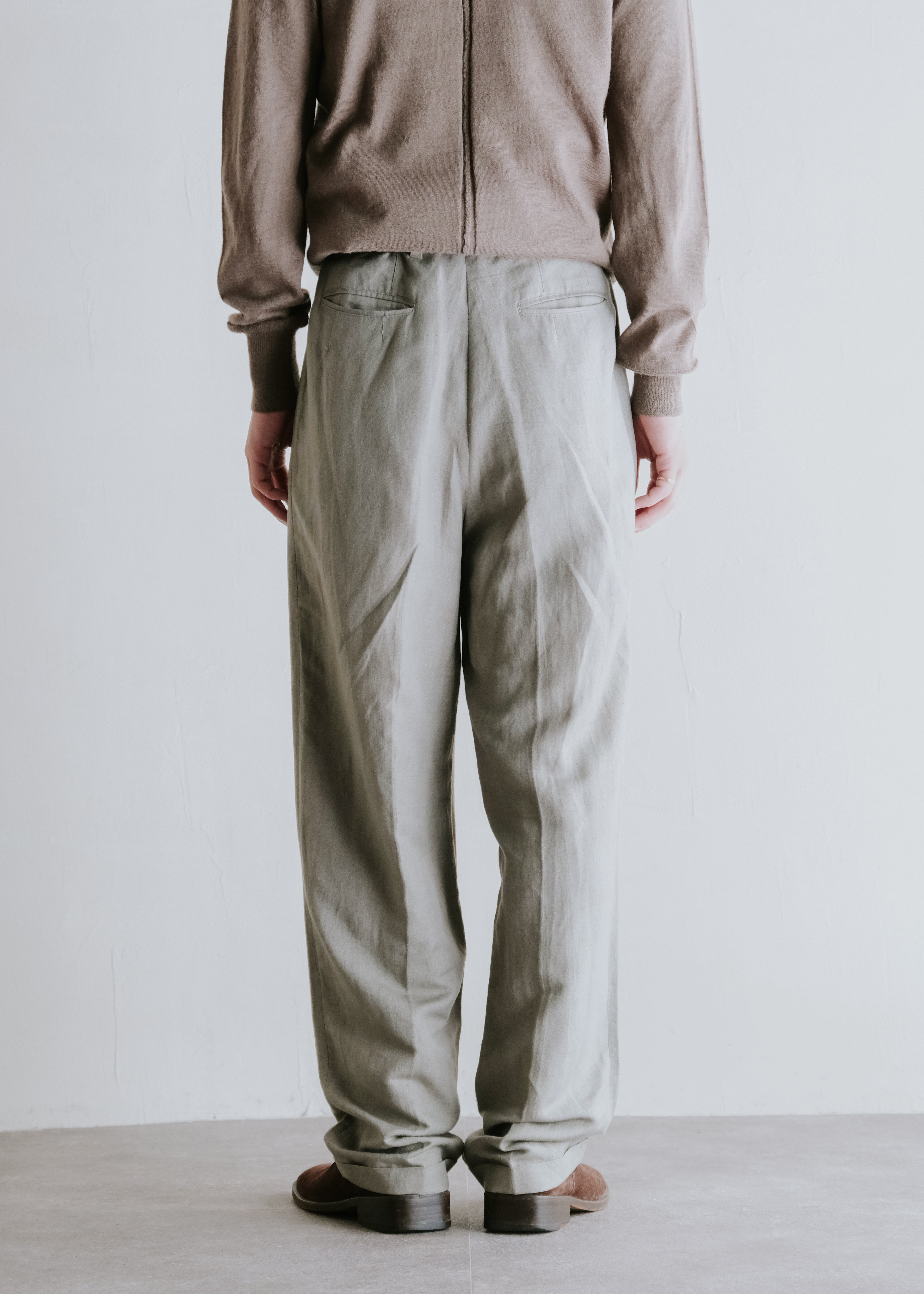 Double tucked linen rayon wide tapered slacks