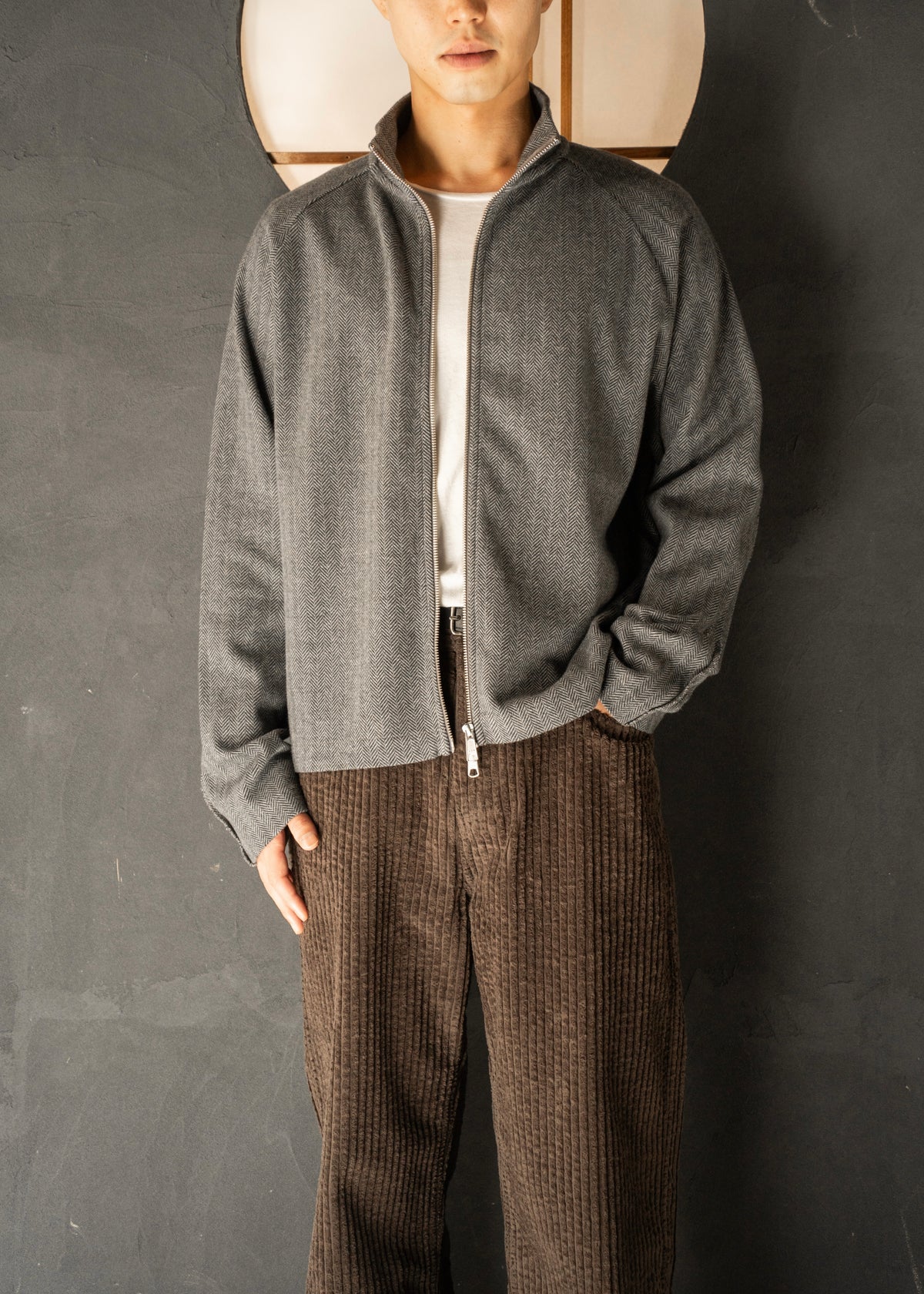 mfpen 26AW Leisure Zip Up / Grey Herringbone