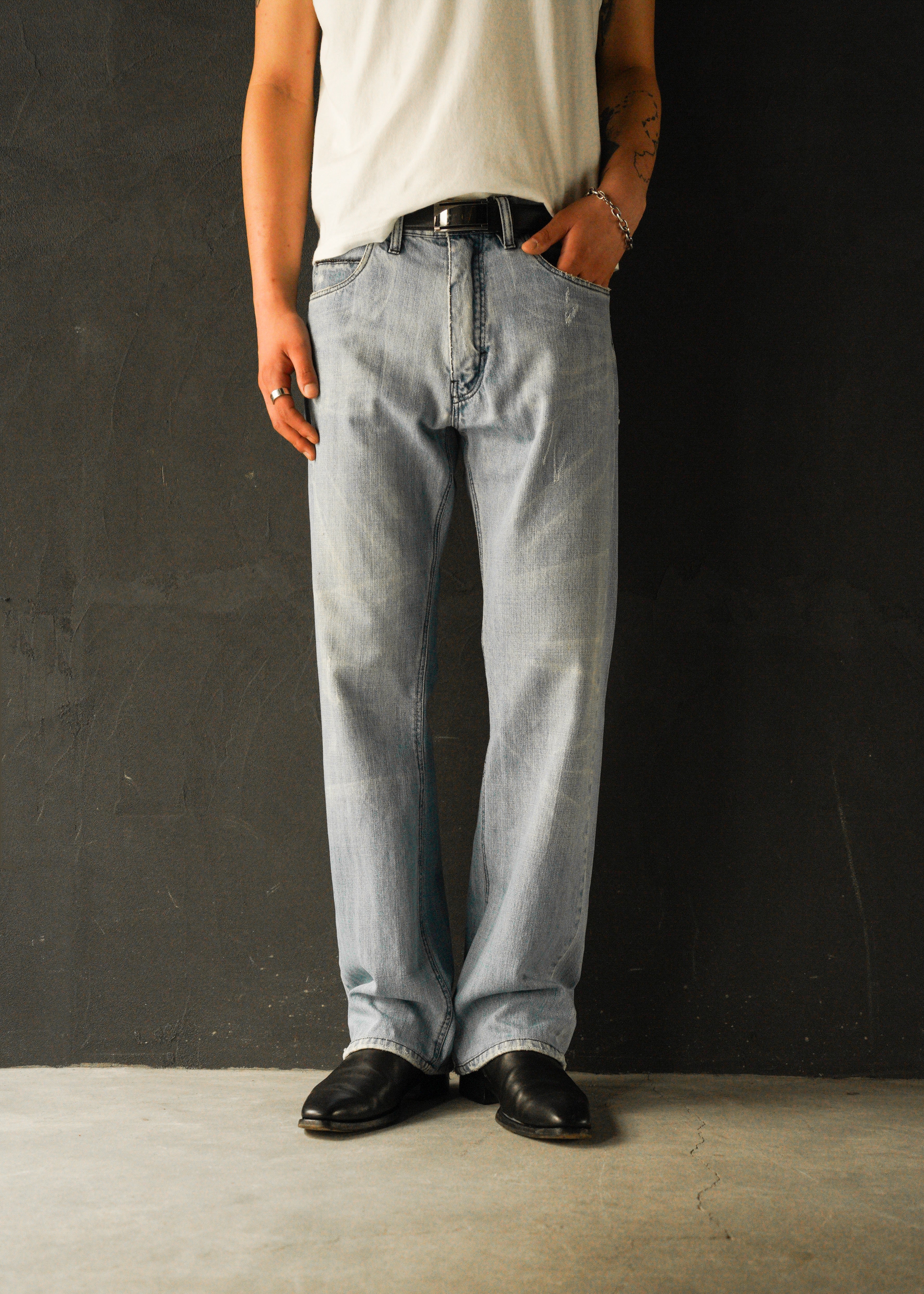 00-10’s BOTTEGA VENETA Intrecciato piping straight jeans