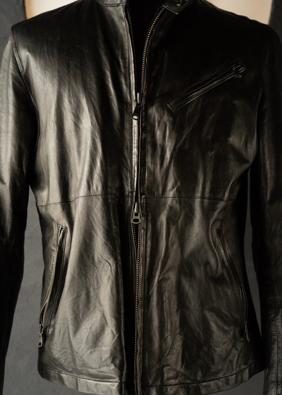 00's- BANANA REPUBLIC double zip single leather jacket