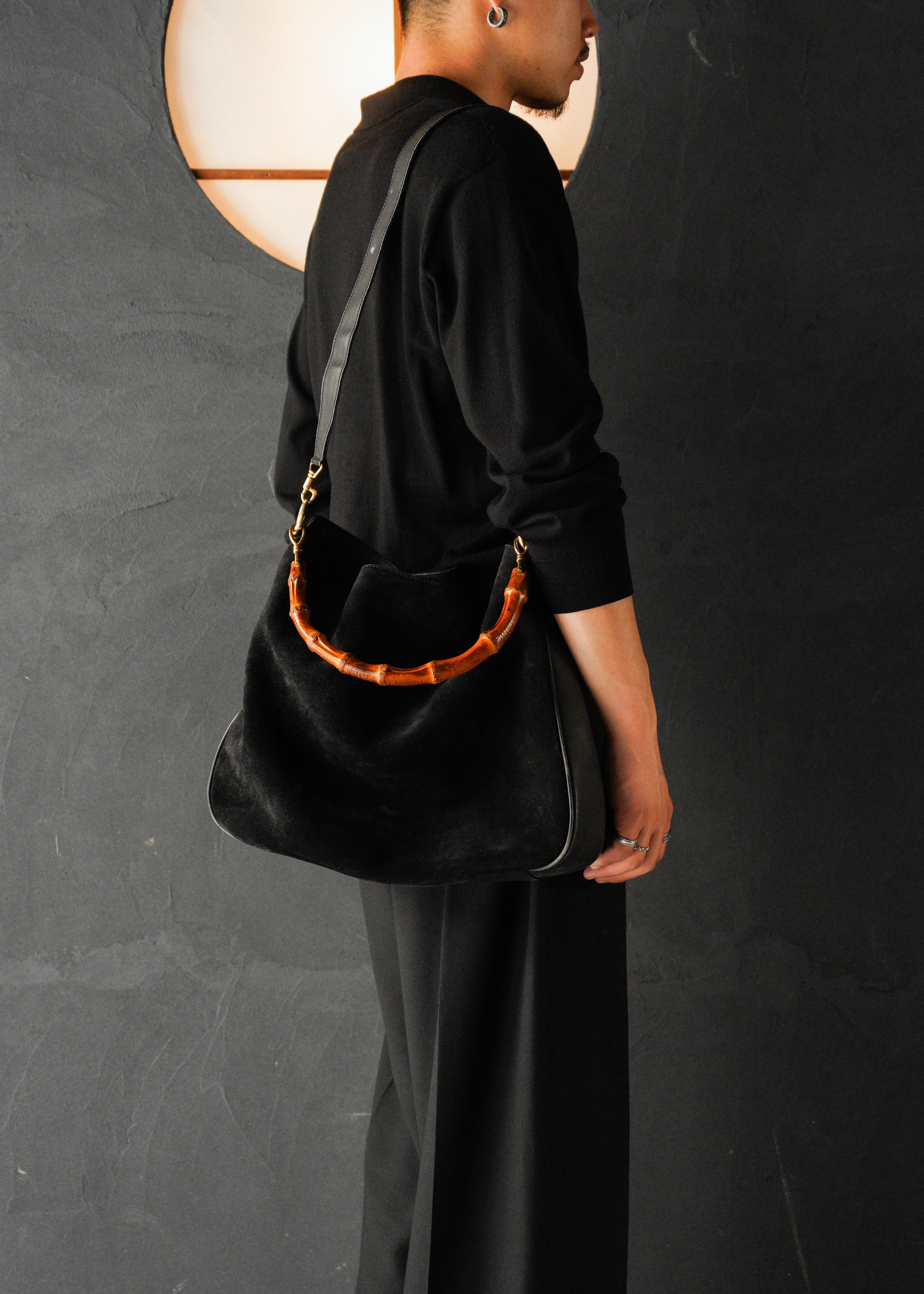 90-00's GUCCI bamboo suede leather 2way shoulder bag