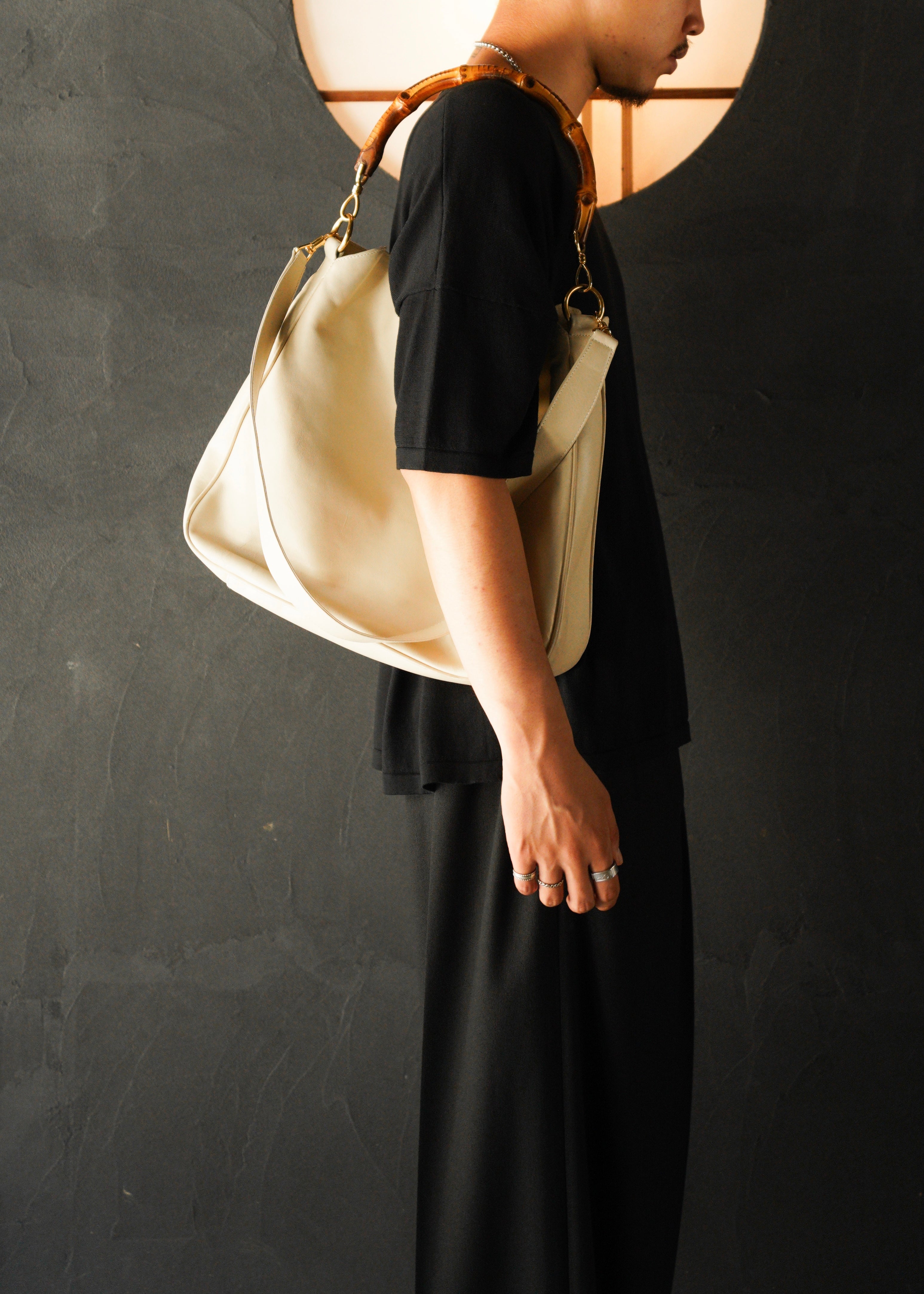 GUCCI bamboo handle 2 way leather shoulder bag
