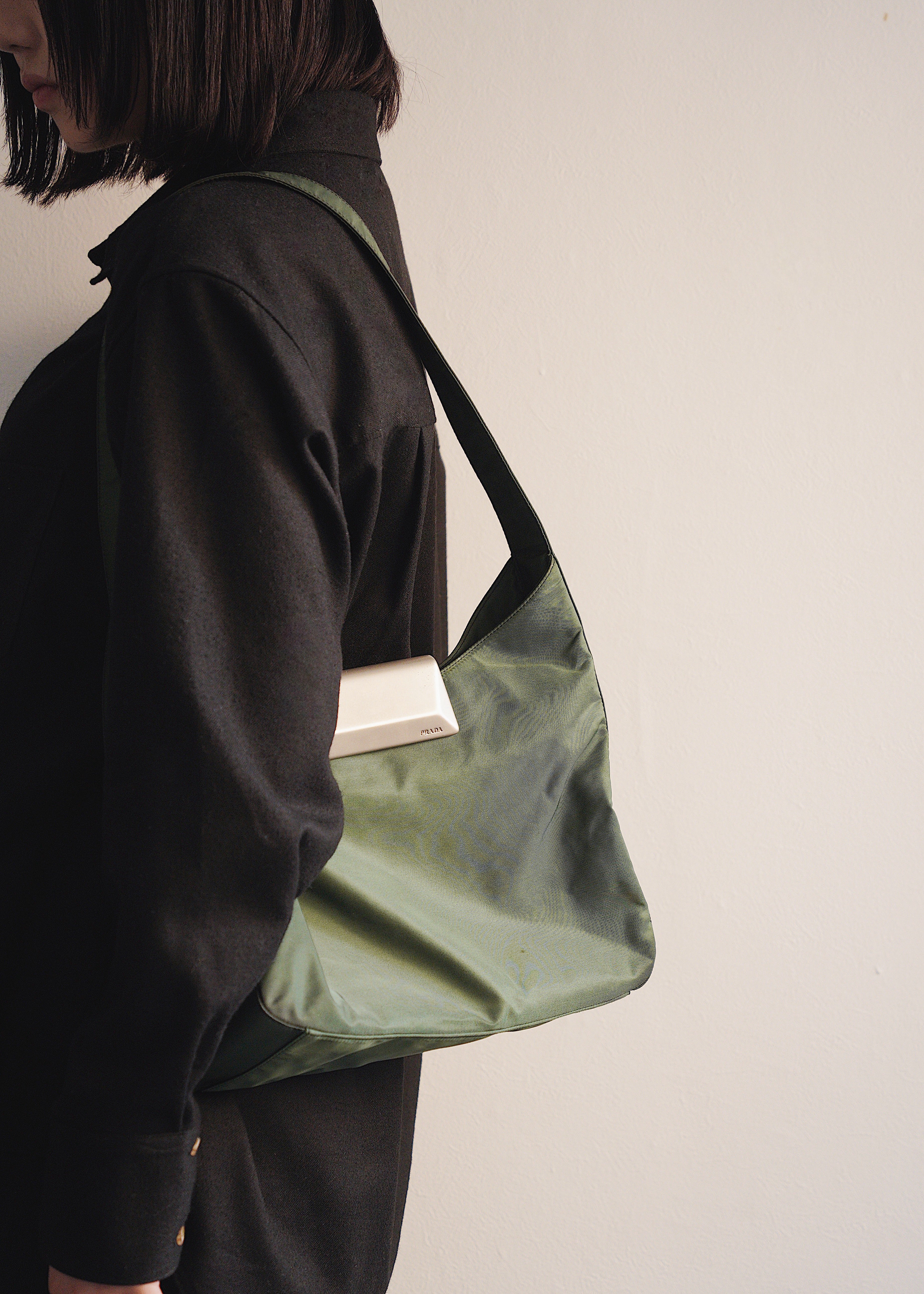 PRADA 97AW metal plate nylon shoulder bag