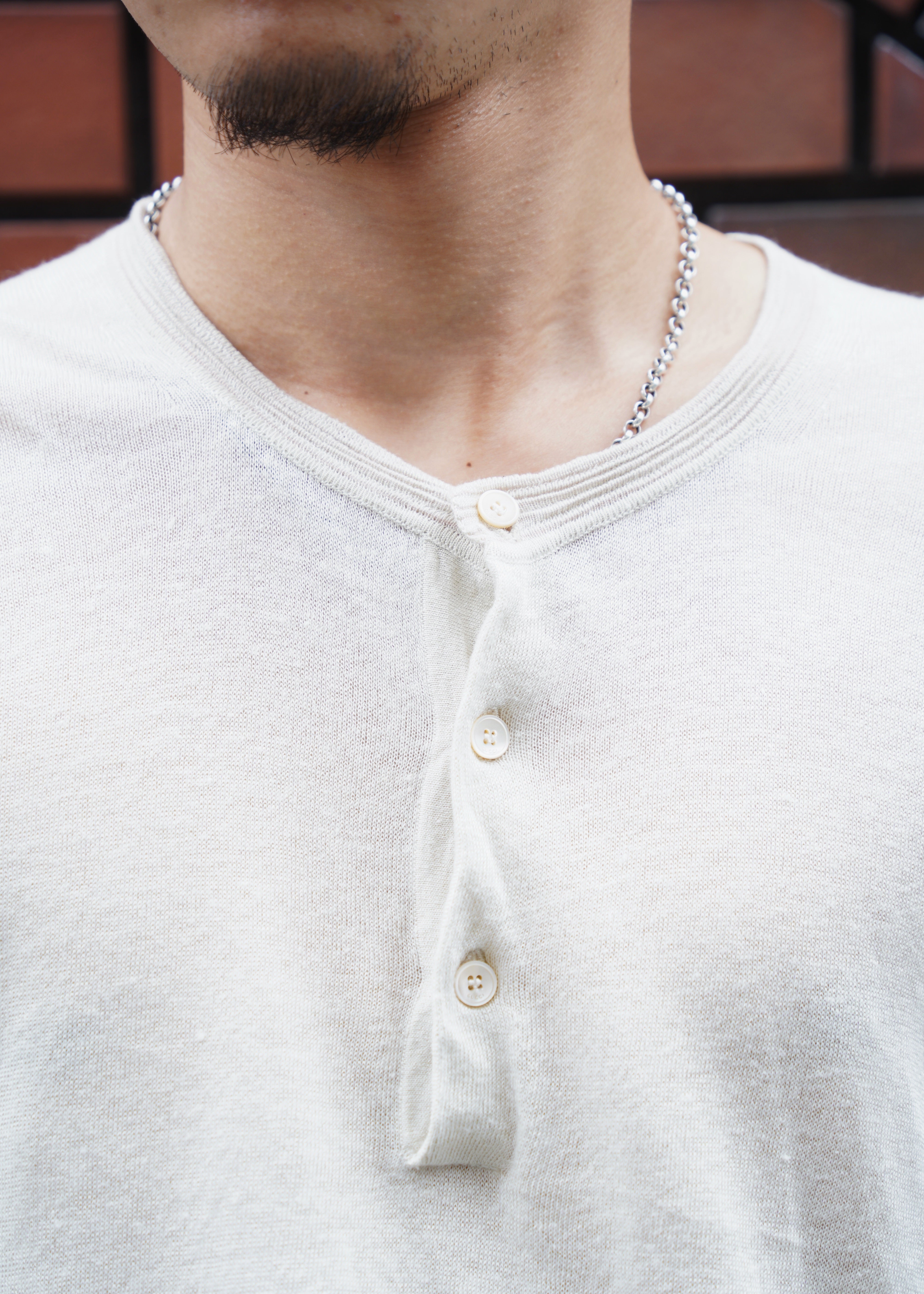 00's GUCCI linen silk henry neck short sleeve knit