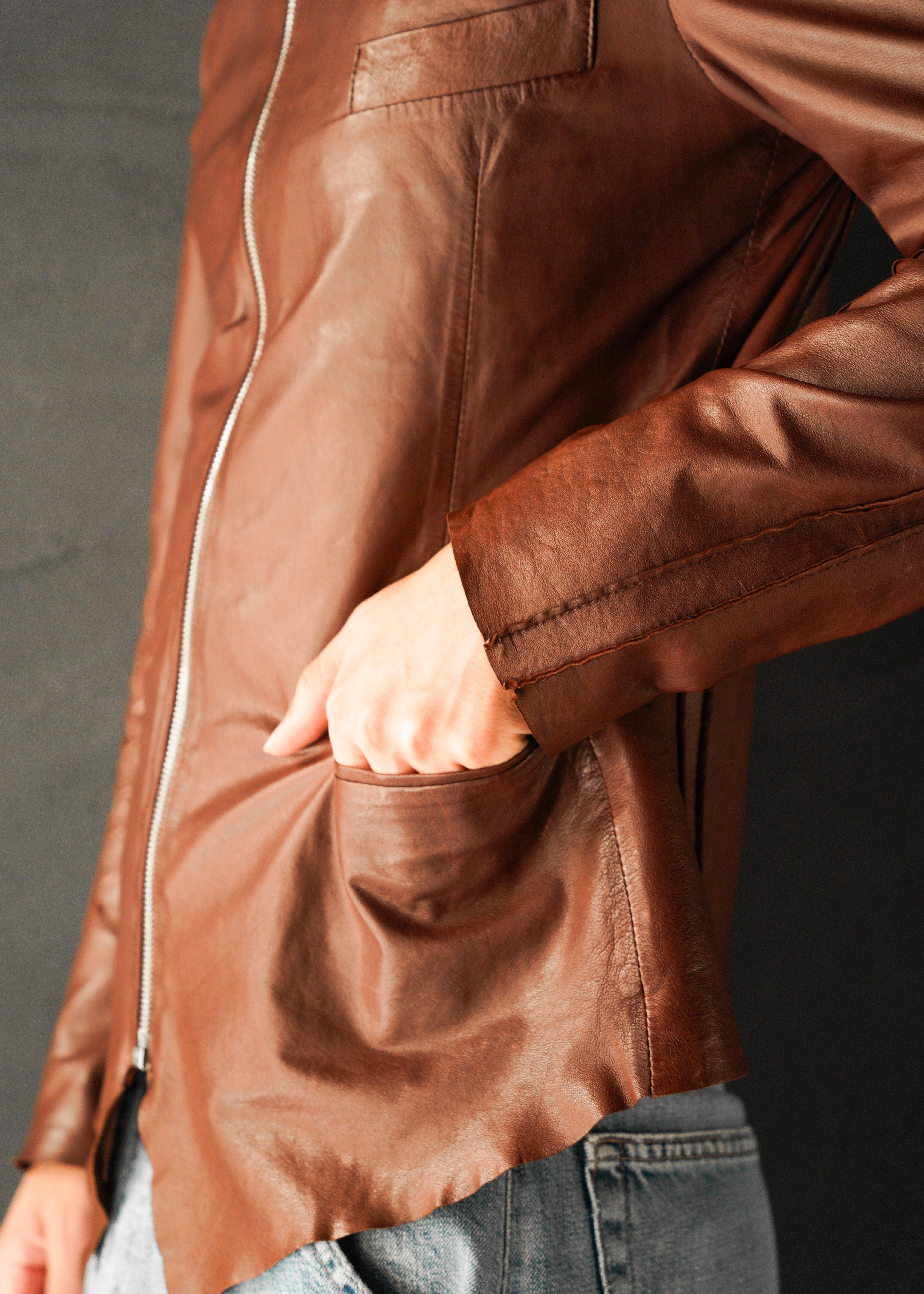 Paul Smith Asymmetrical Collar Leather Jacket in Burgundy