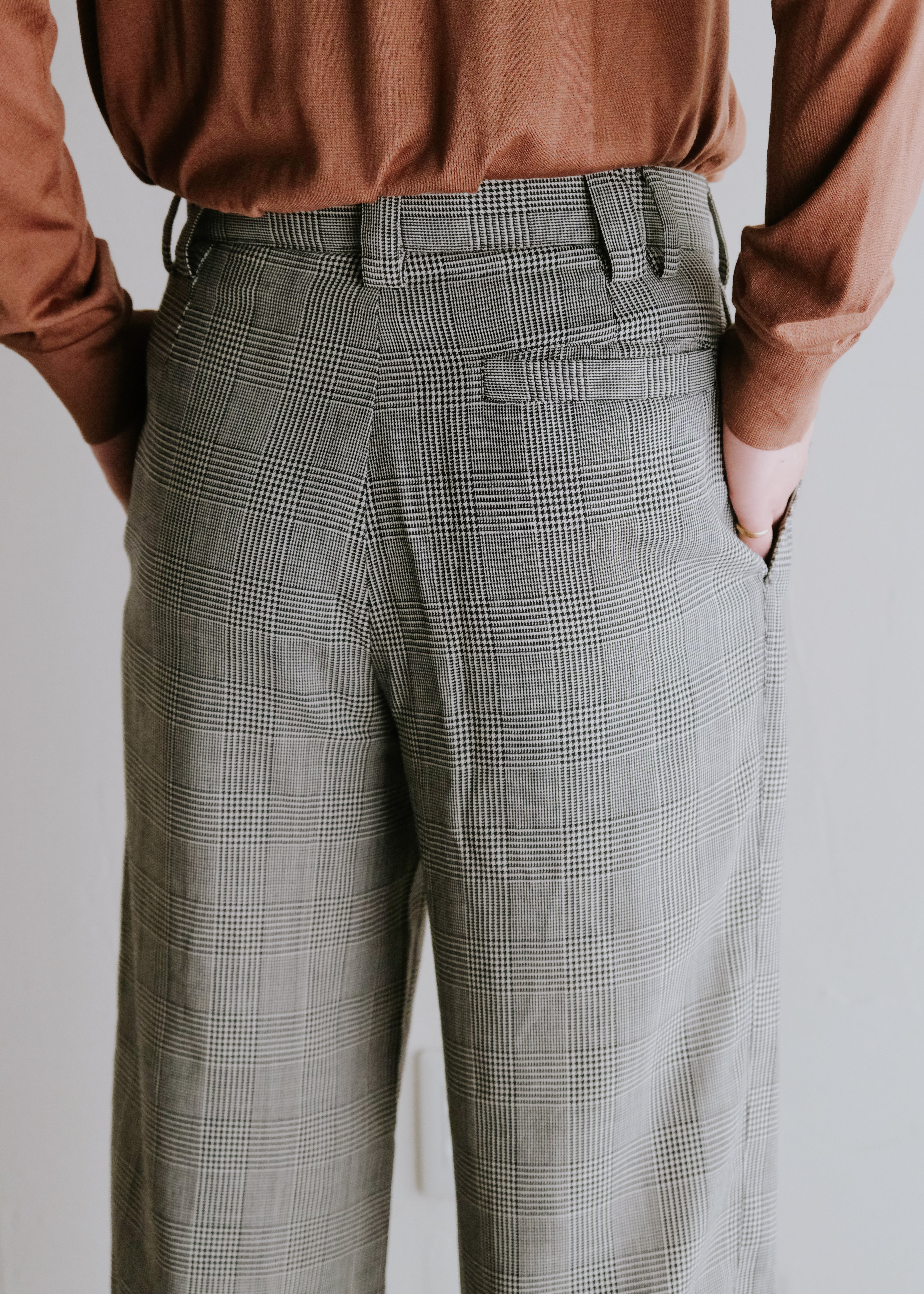 90's GIANNI VARSACE glen check wide straight slacks