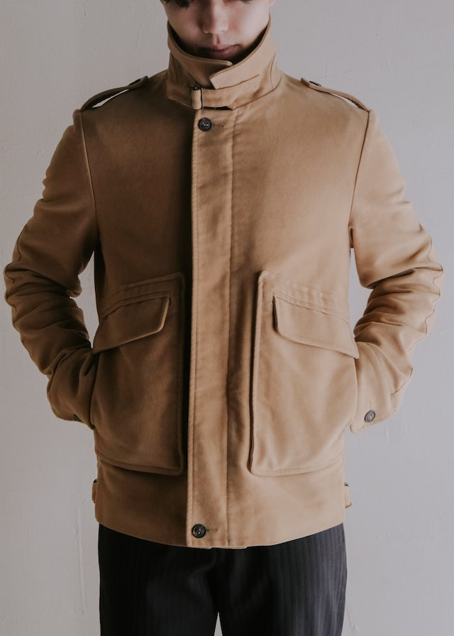 00's A.P.C. detachable boa stand collar moleskin blouson