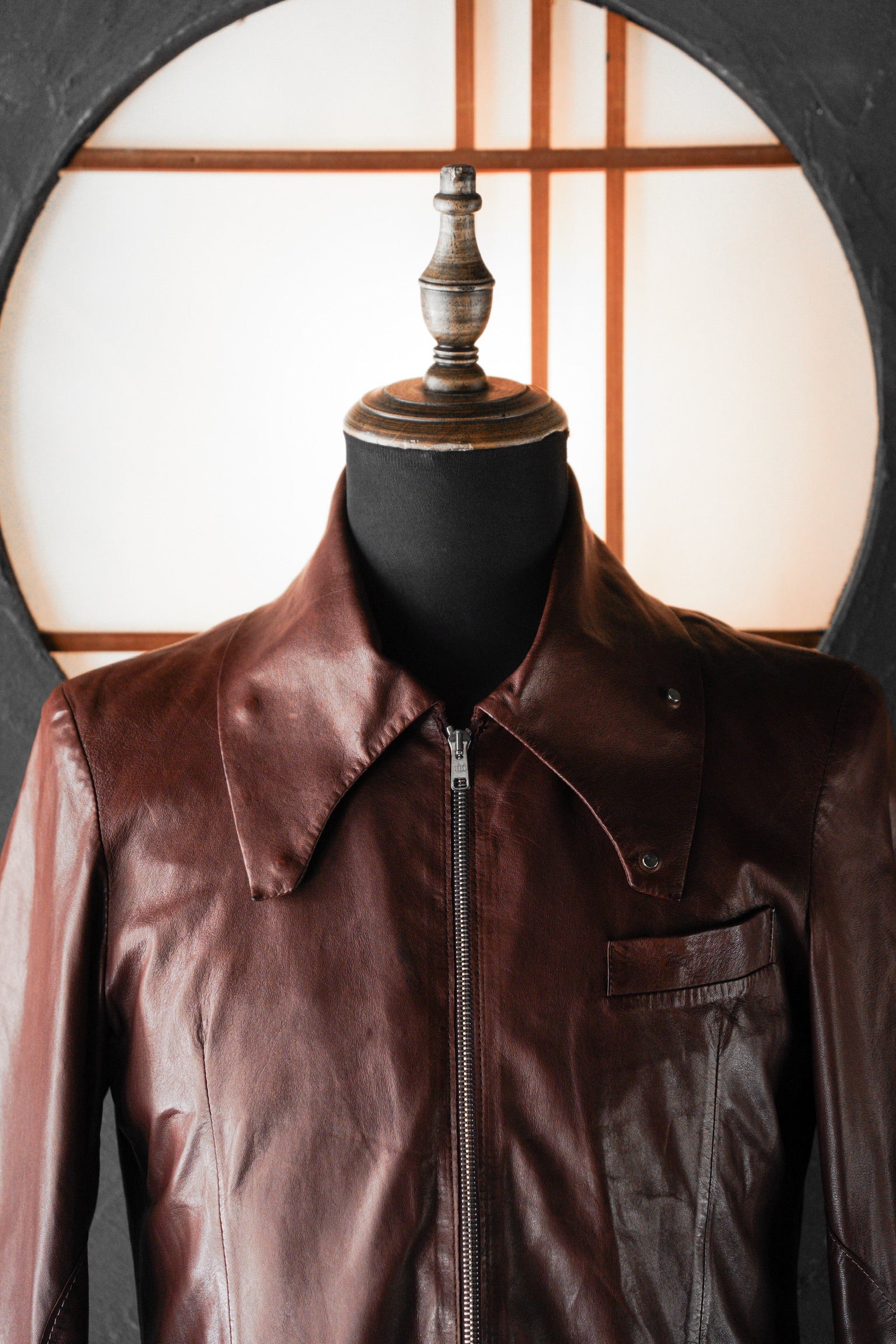 Paul Smith Asymmetrical Collar Leather Jacket in Burgundy