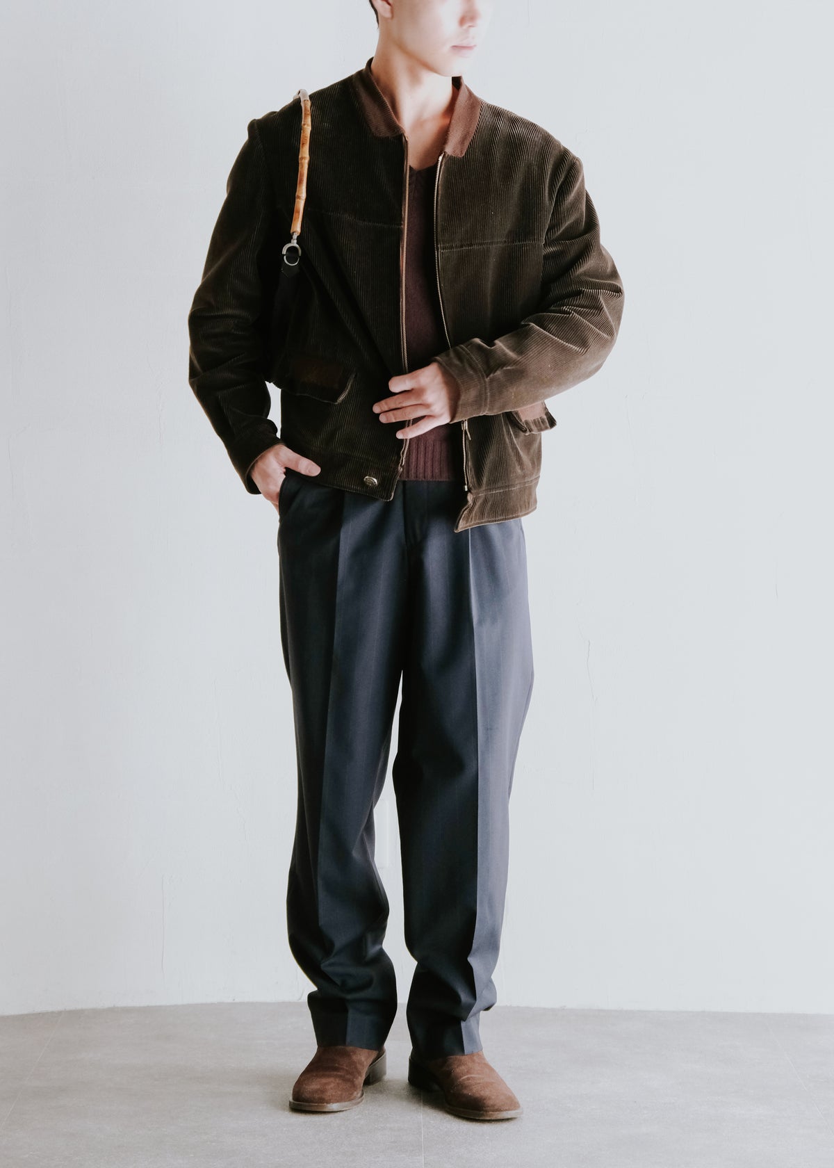 80-90's shadow stripe relaxing tapered slacks