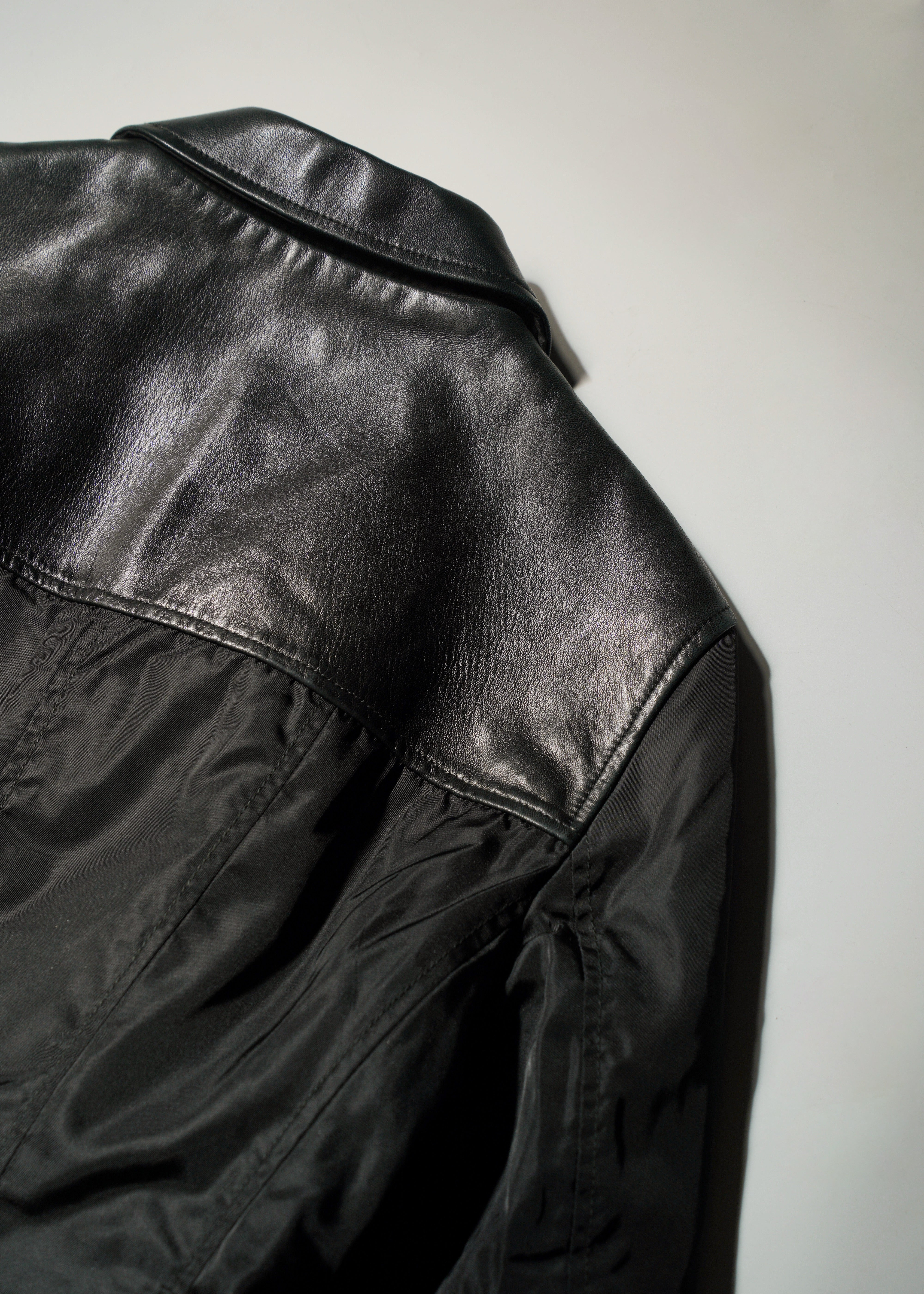 90's PRADA leather nylon docking zip up jacket