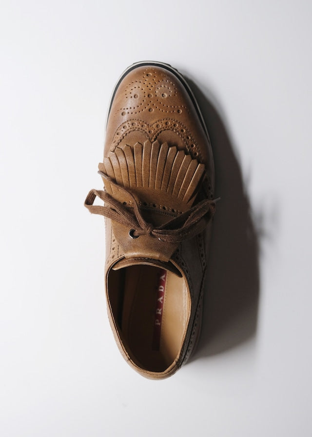 00's PRADA SPORT wingtip tassel leather sneakers