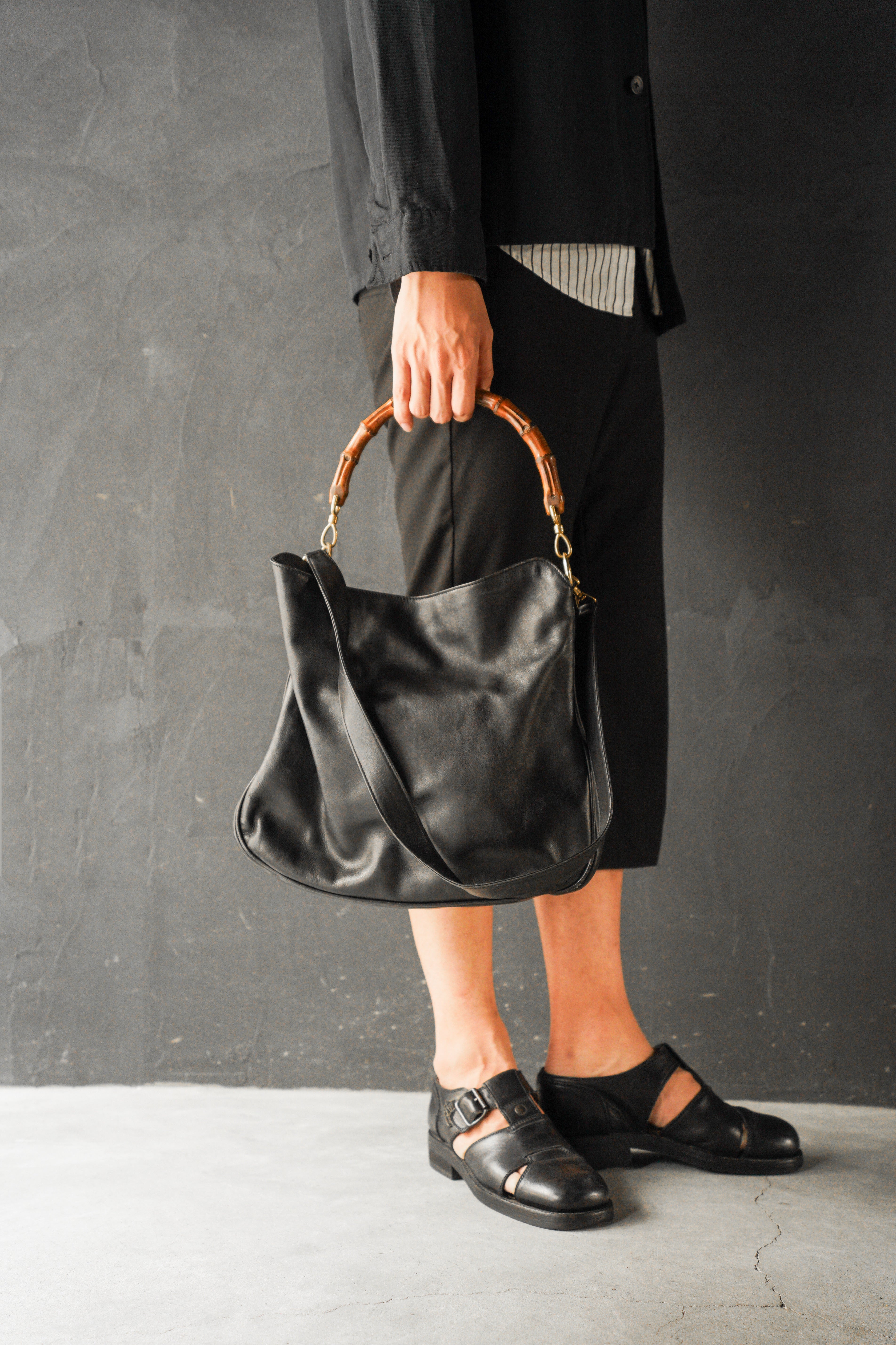 90-00’s GUCCI bamboo handle 2 way leather shoulder bag