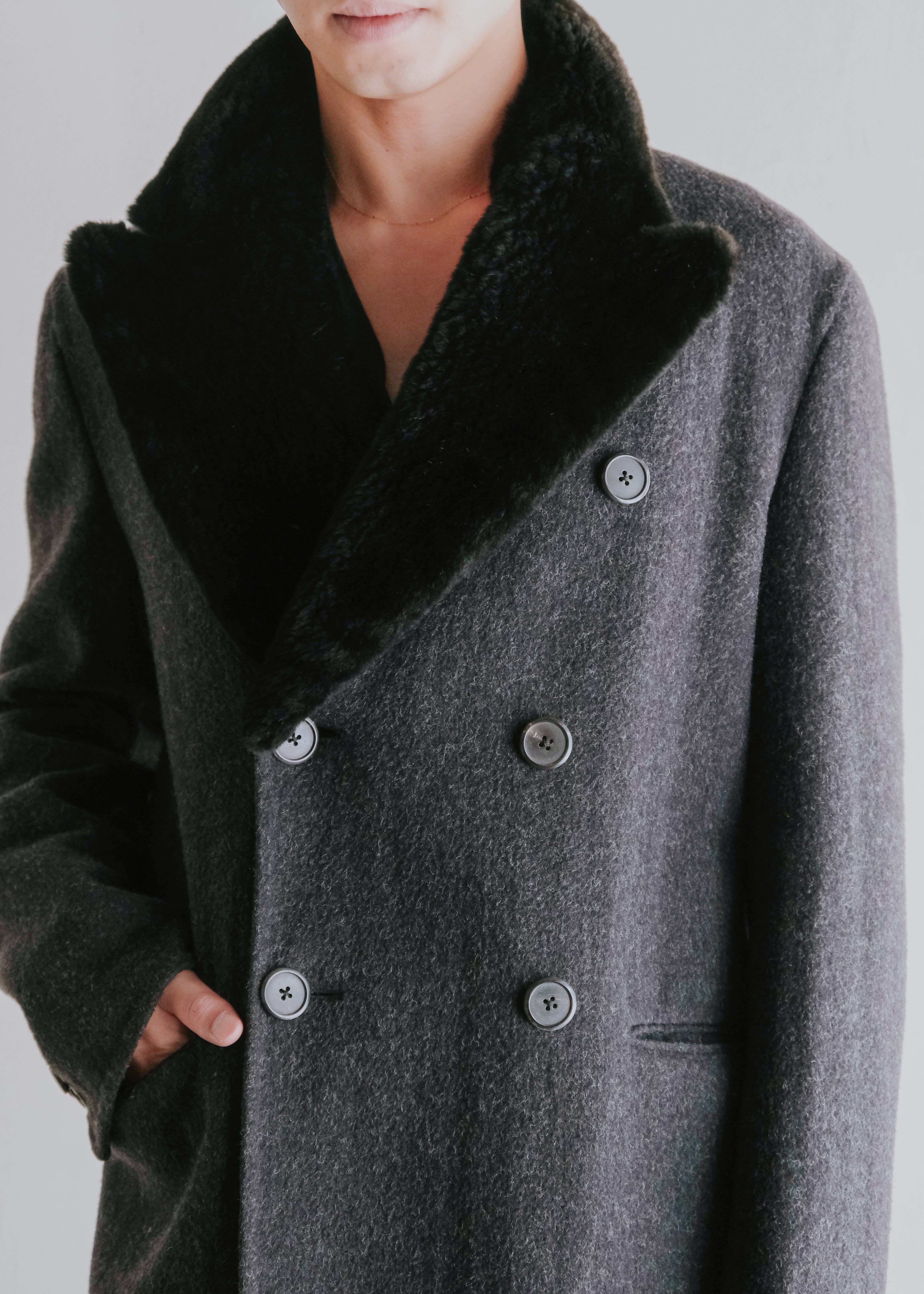 PRADA 15AW Nutria fur collar wool double coat