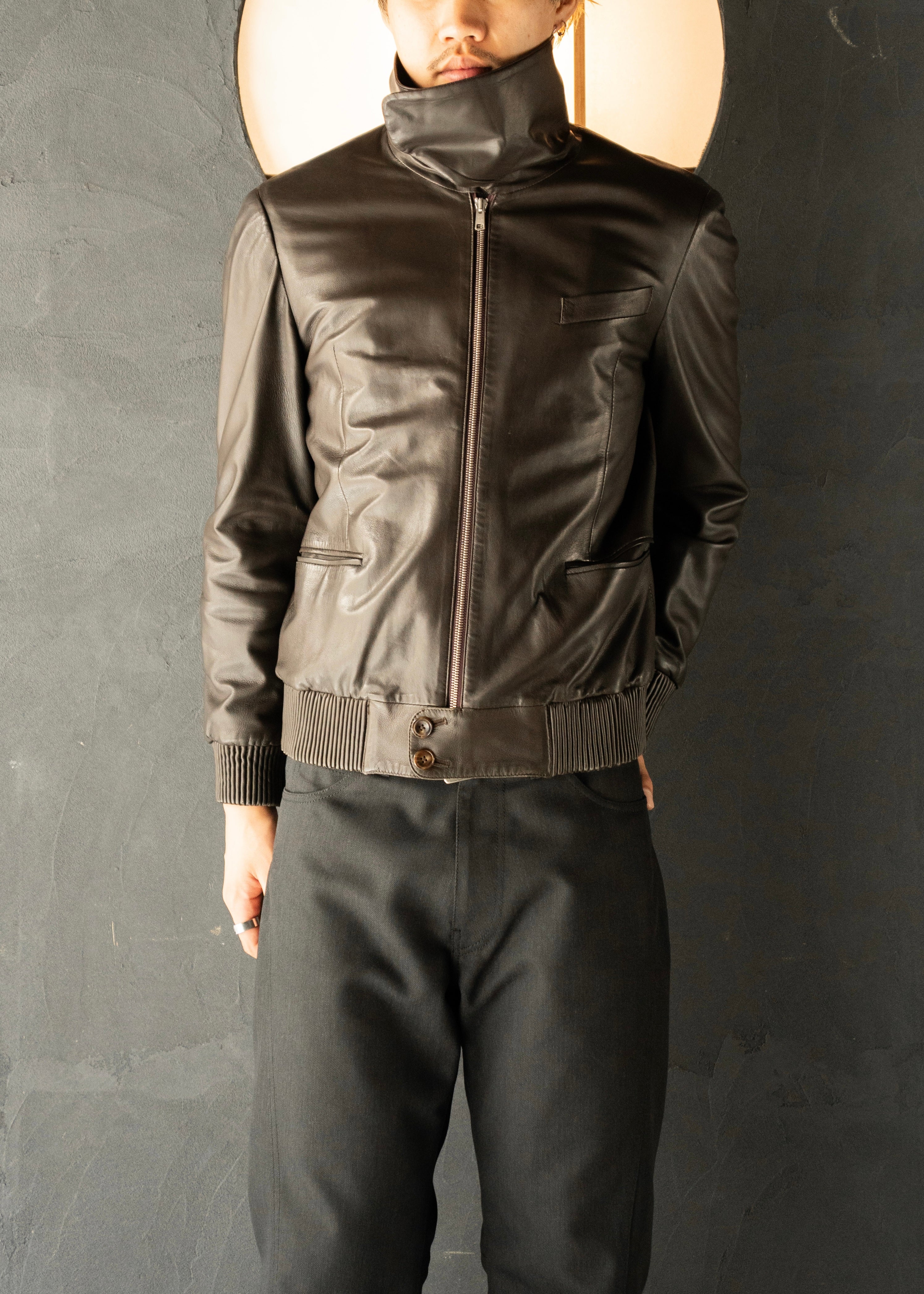 Paul Smith 2010AW stand collar zip up lamb leather jacket