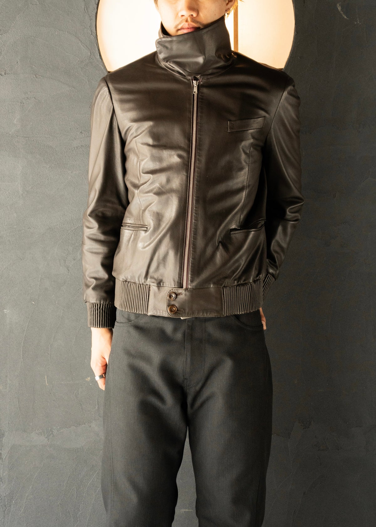 Paul Smith 2010AW stand collar zip up lamb leather jacket
