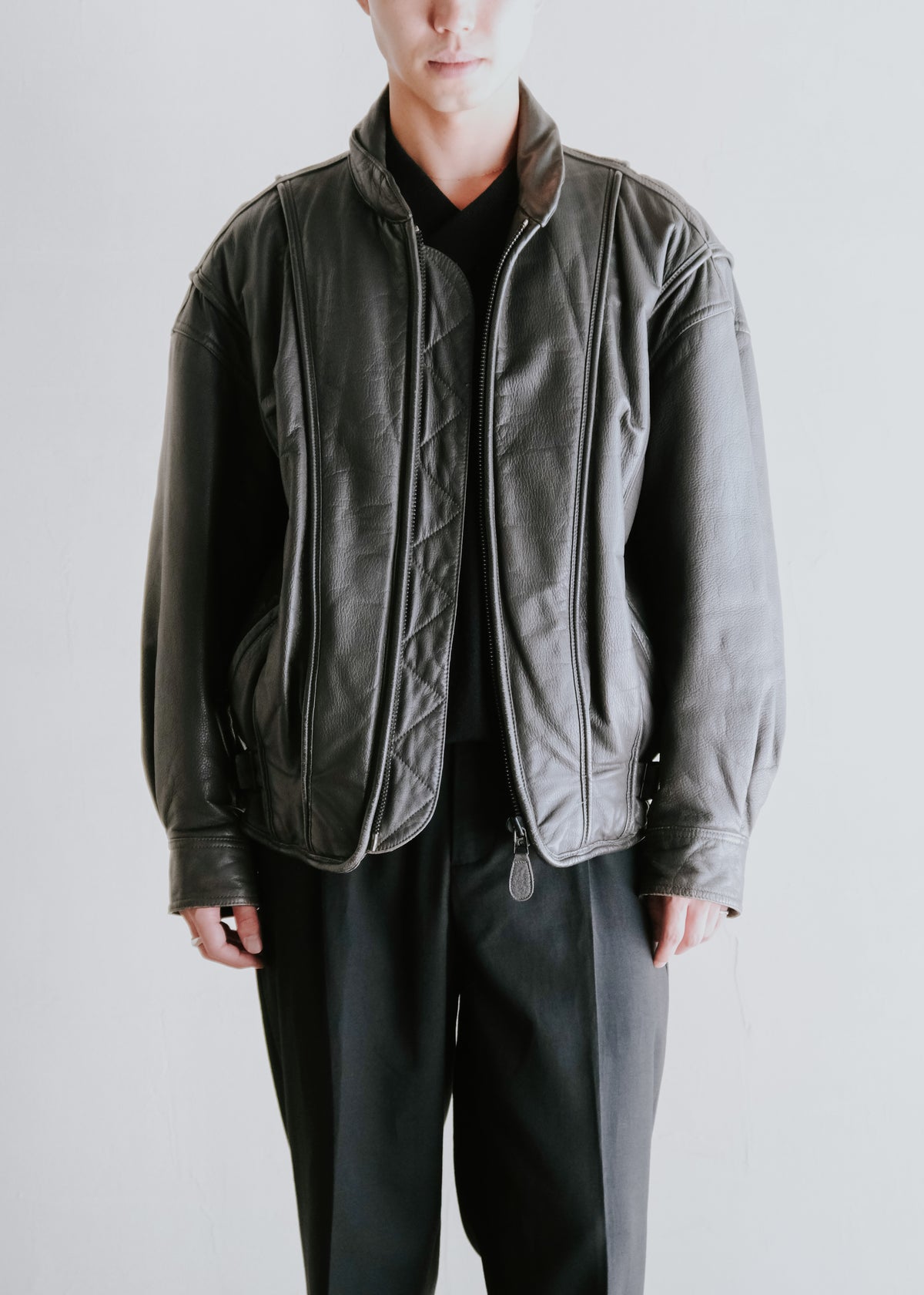 ISSEY MIYAKE 82AW paneled bomber cow leather jacket