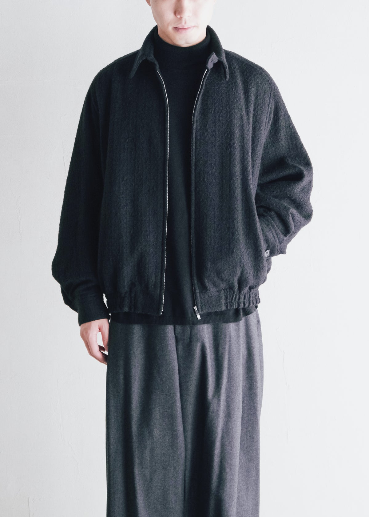 nonnotte 26AW Draping Big Yoke Raglan Drizzler Jacket N Tweed 002 / Smoked Black