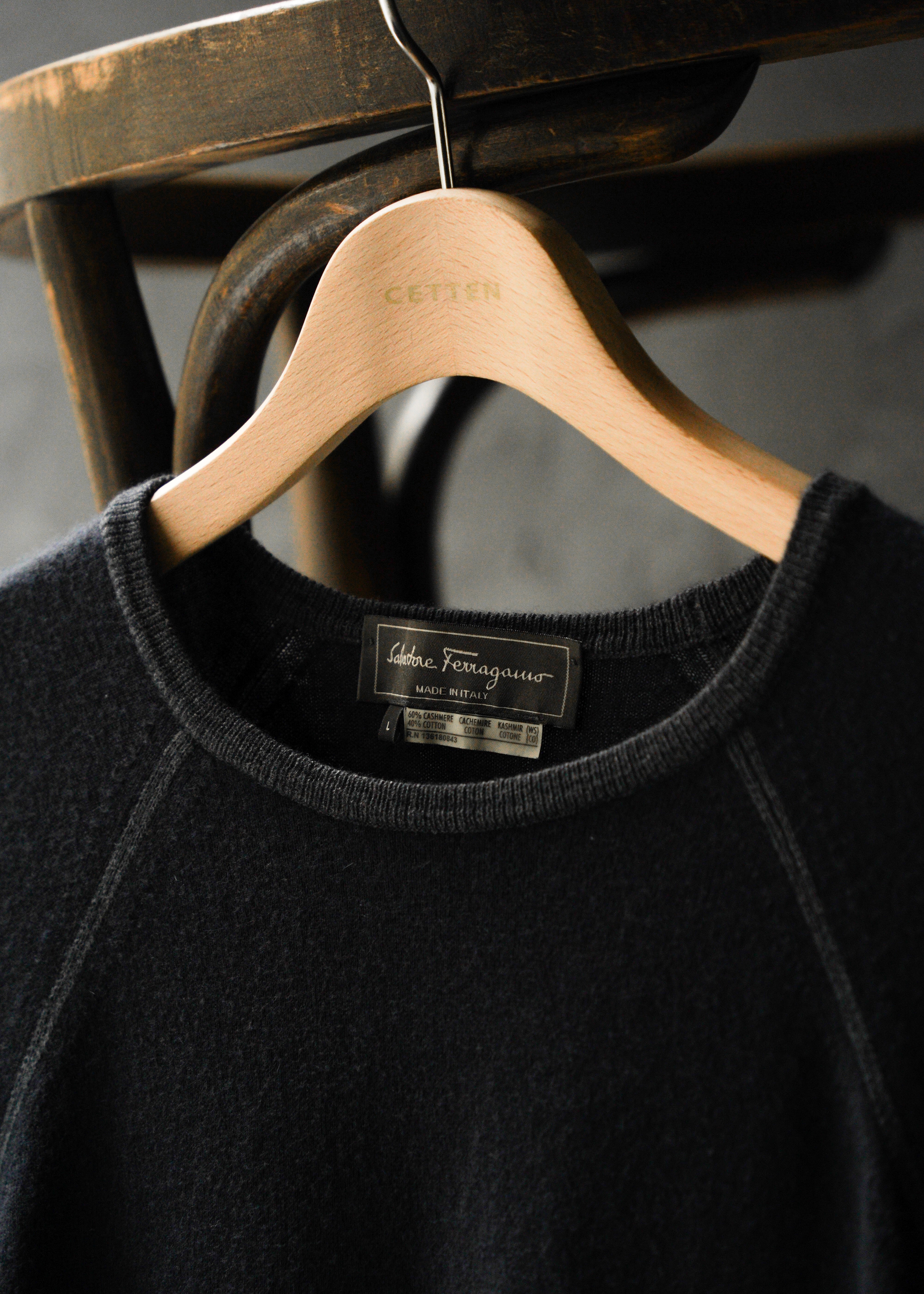 00’s Salvatore Ferragamo cotton blend cashmere raglan sleeve crew neck knit