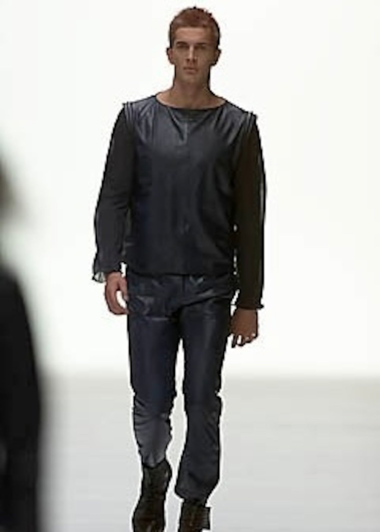 RUFFO RESEARCH 01SS piping straight leather trousers by Sophia Kokosalaki
