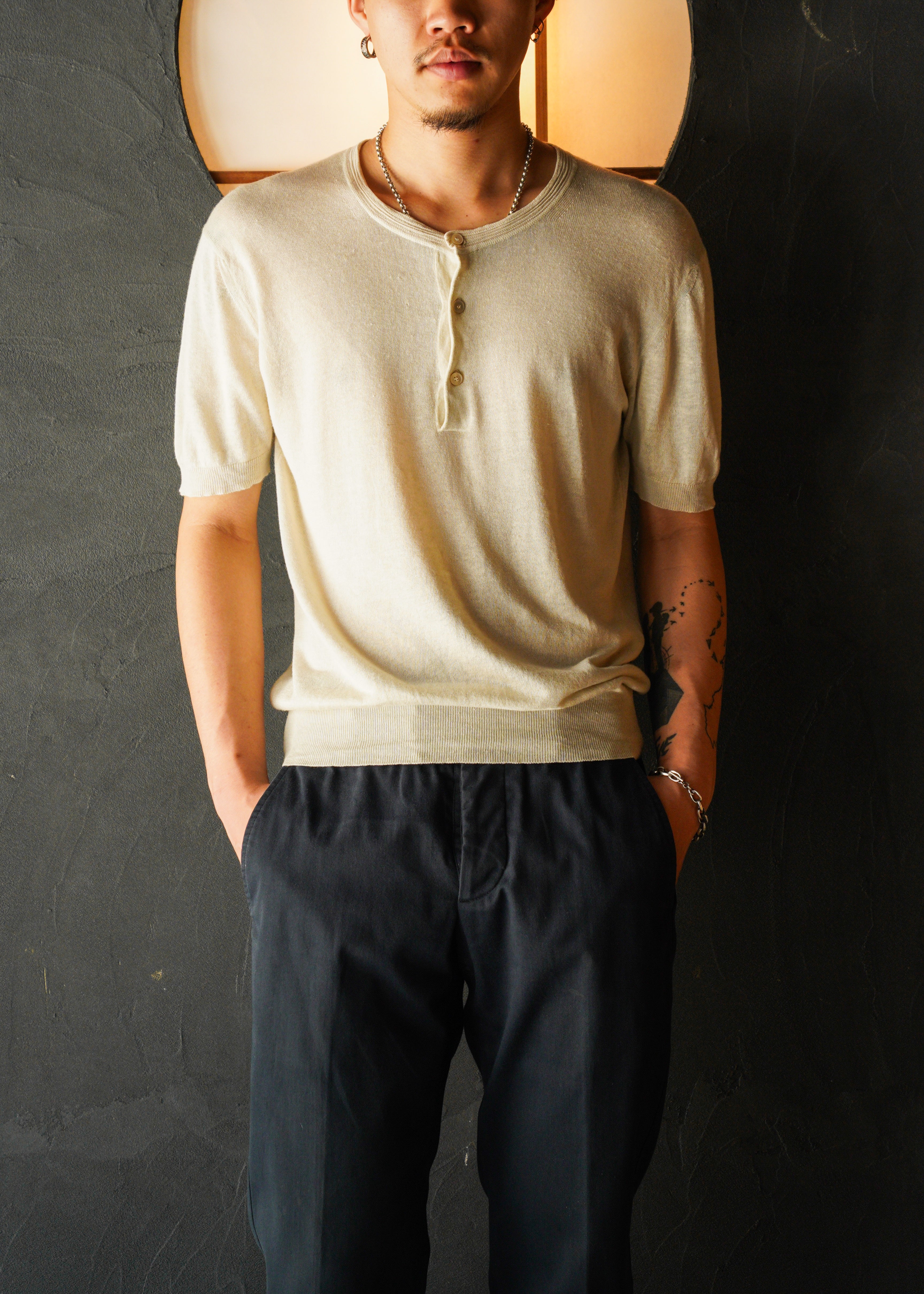 00's GUCCI linen silk henry neck short sleeve knit