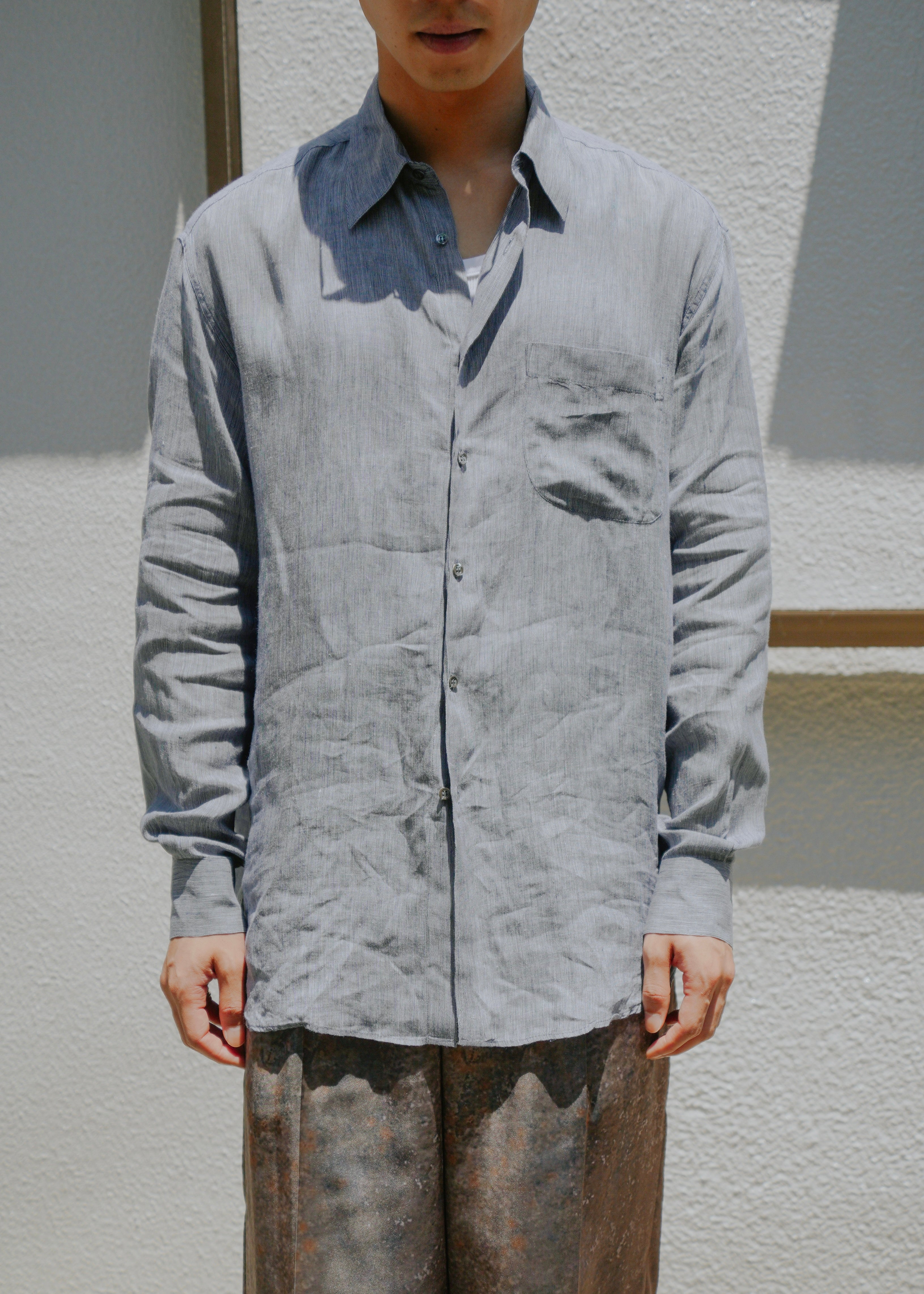 90-00's Salvatore Ferragamo linen regular collar shirt