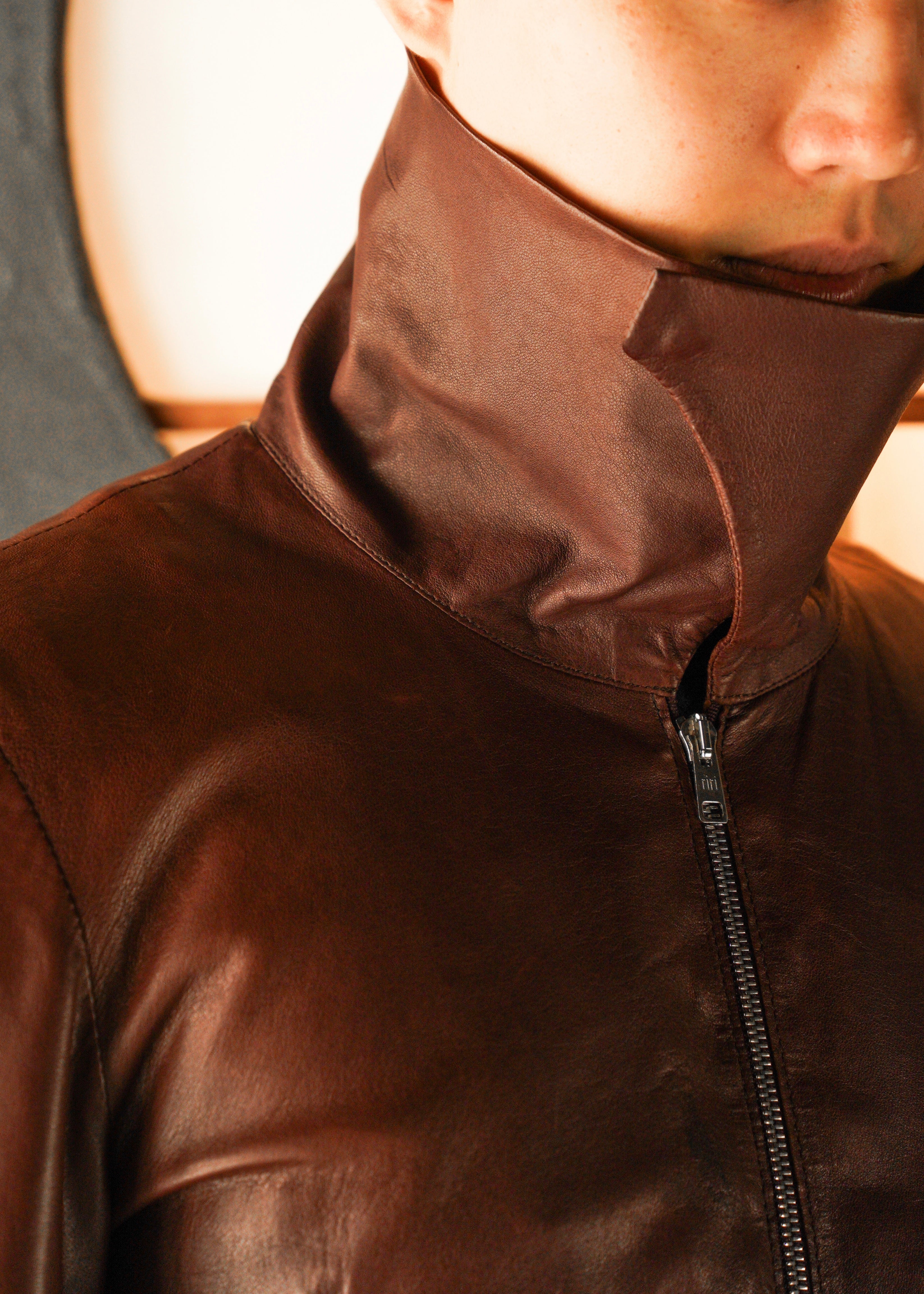 Paul Smith Asymmetrical Collar Leather Jacket in Burgundy