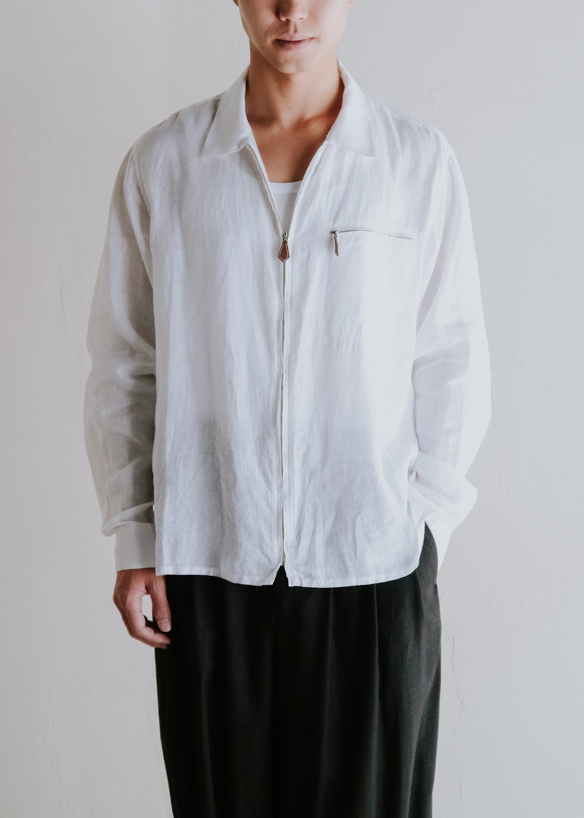 90-00's HERMÈS zip up linen shirt jacket