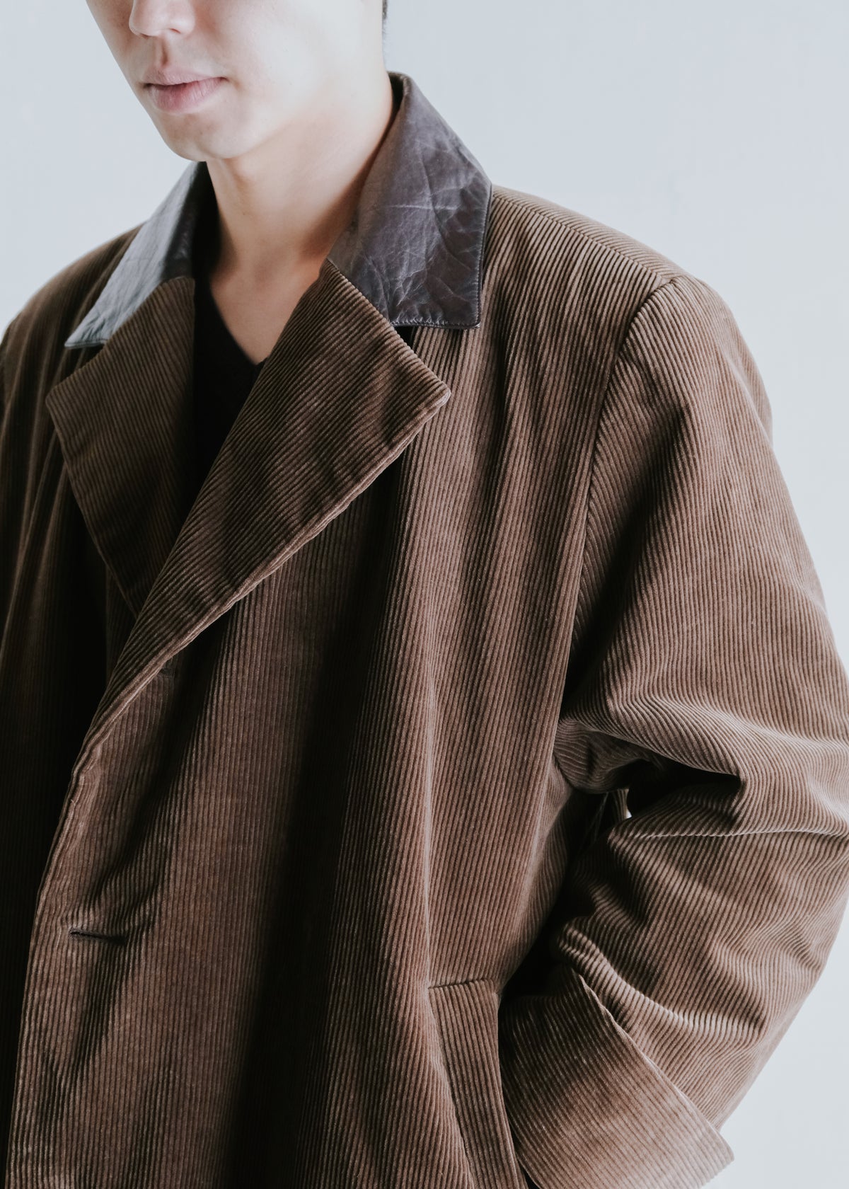 I.S. ISSEY MIYAKE SPORT 1988 leather-collar corduroy long jacket