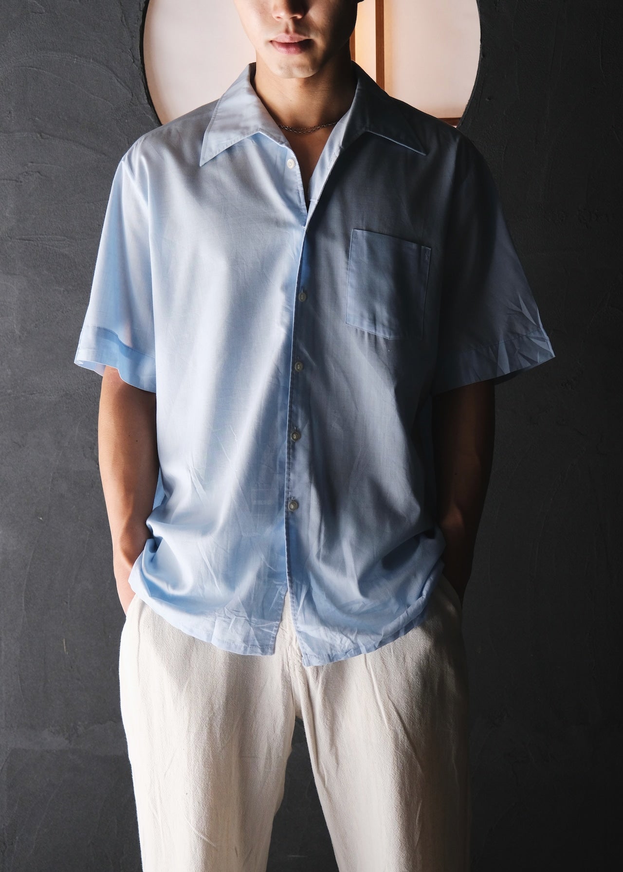 60's- open shark collar S/S shirt