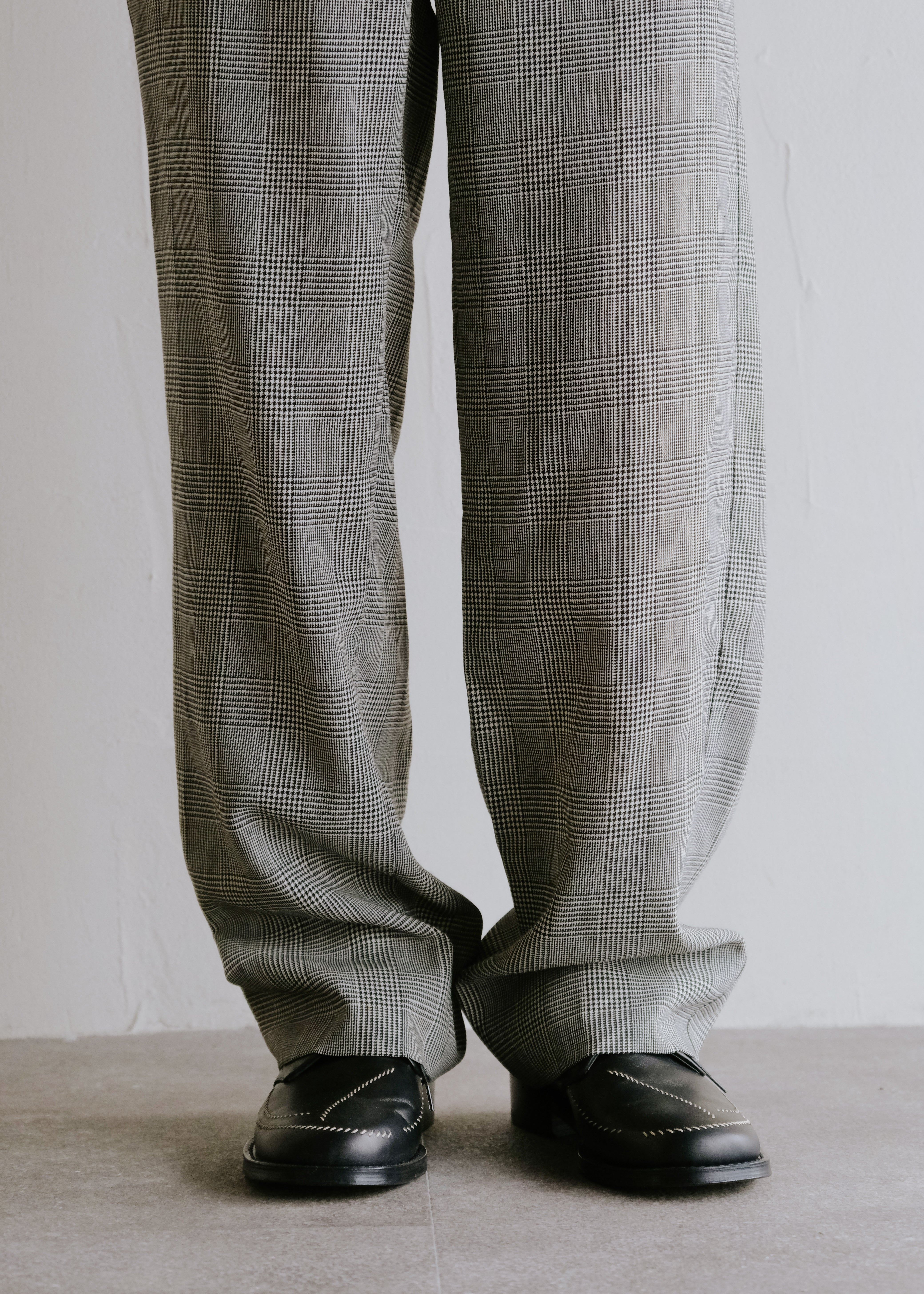 90's GIANNI VARSACE glen check wide straight slacks