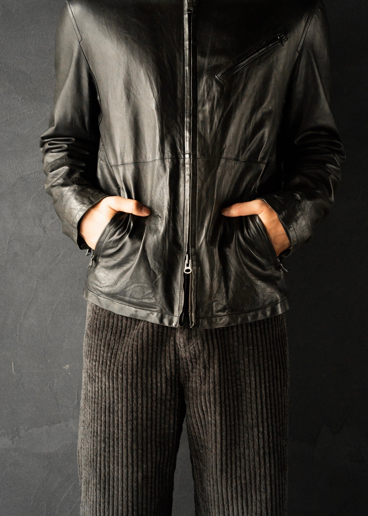 00's- BANANA REPUBLIC double zip single leather jacket